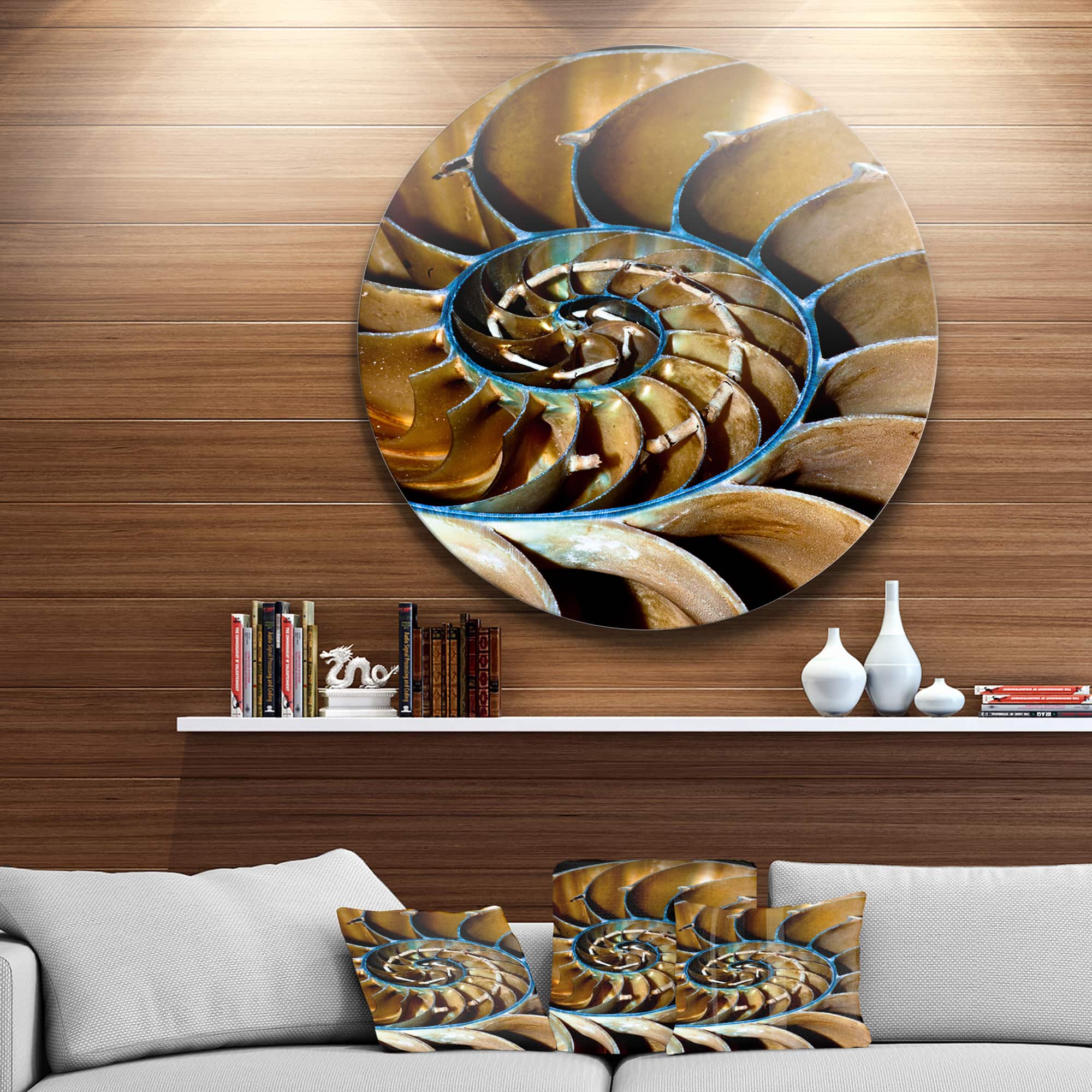 Designart - Brown Large Nautilus Shell' Abstract Circle Metal Wall Art