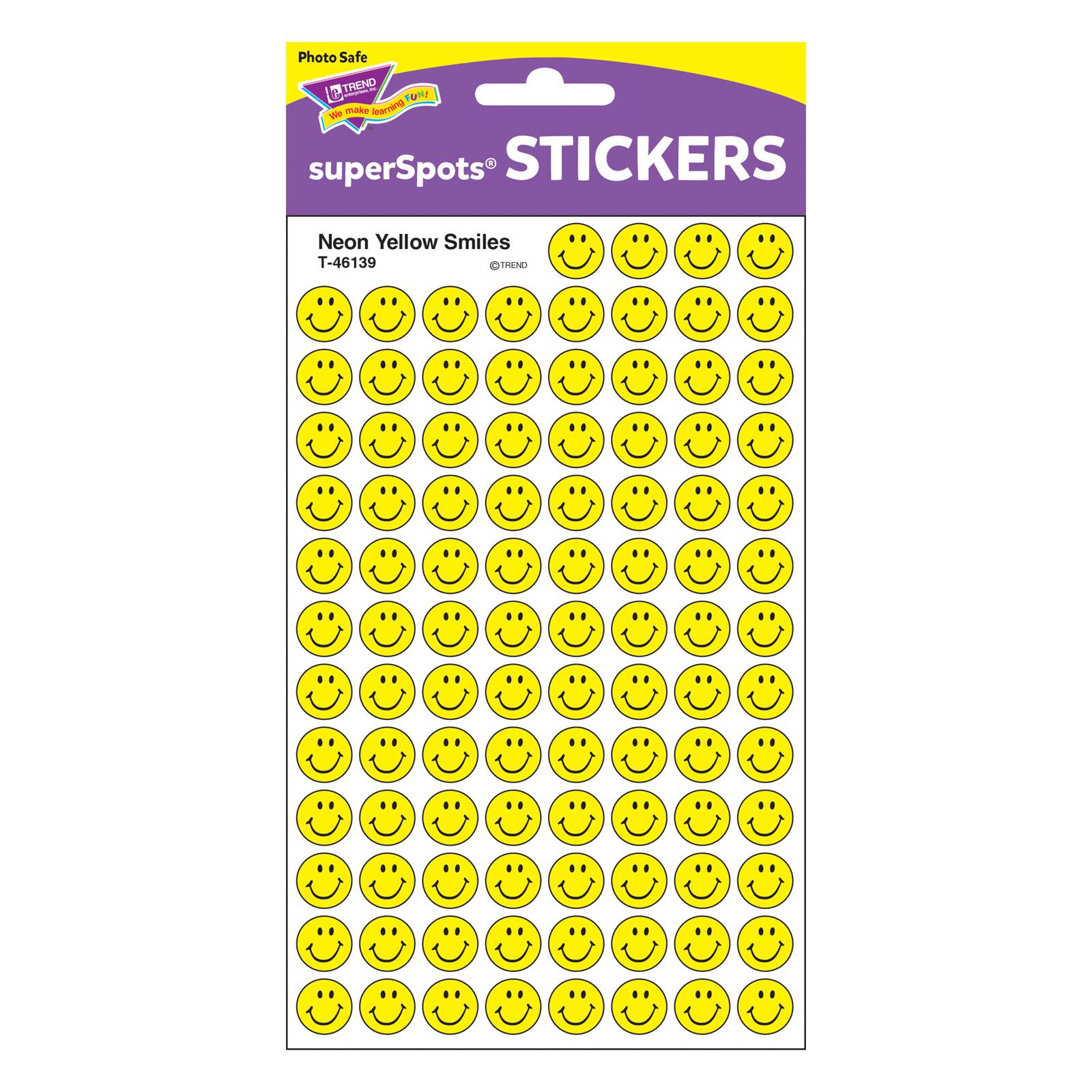 Trend Enterprises&#xAE; superSpots&#xAE; Neon Yellow Smile Stickers, 6 Packs of 800