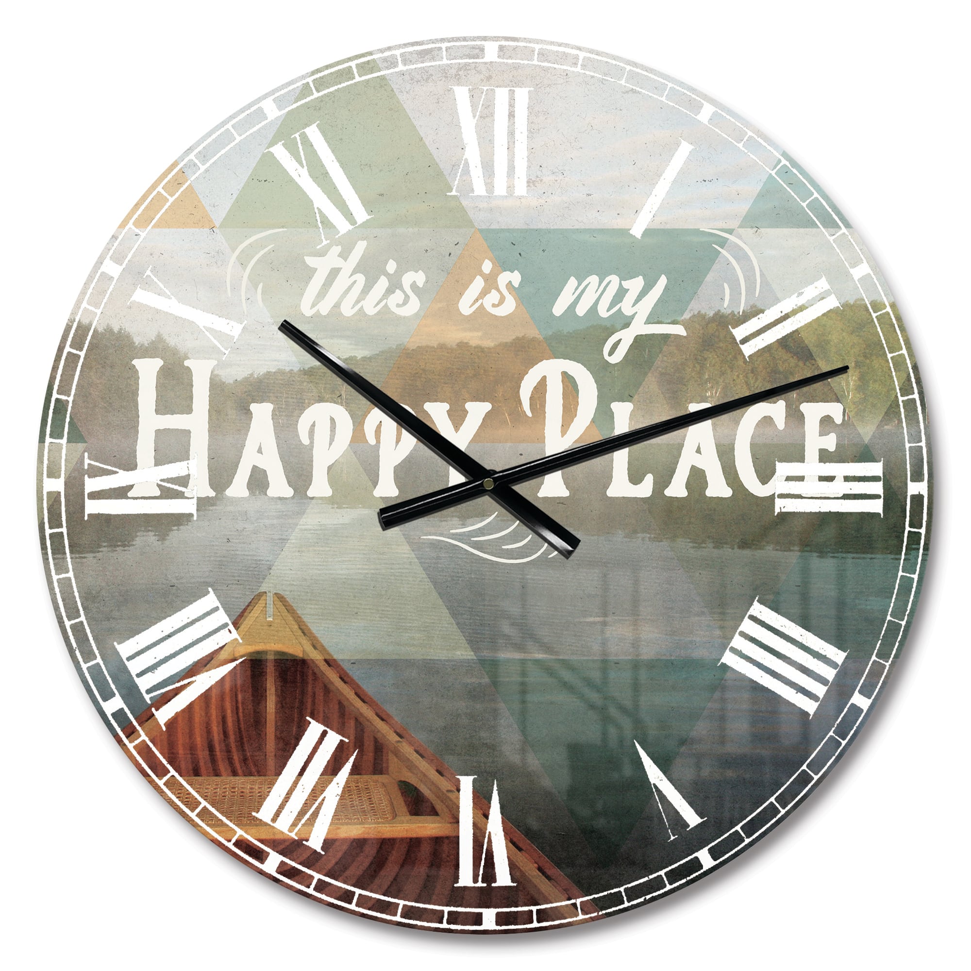 Designart 'Lake House Happy Quote Traditional Wall Clock