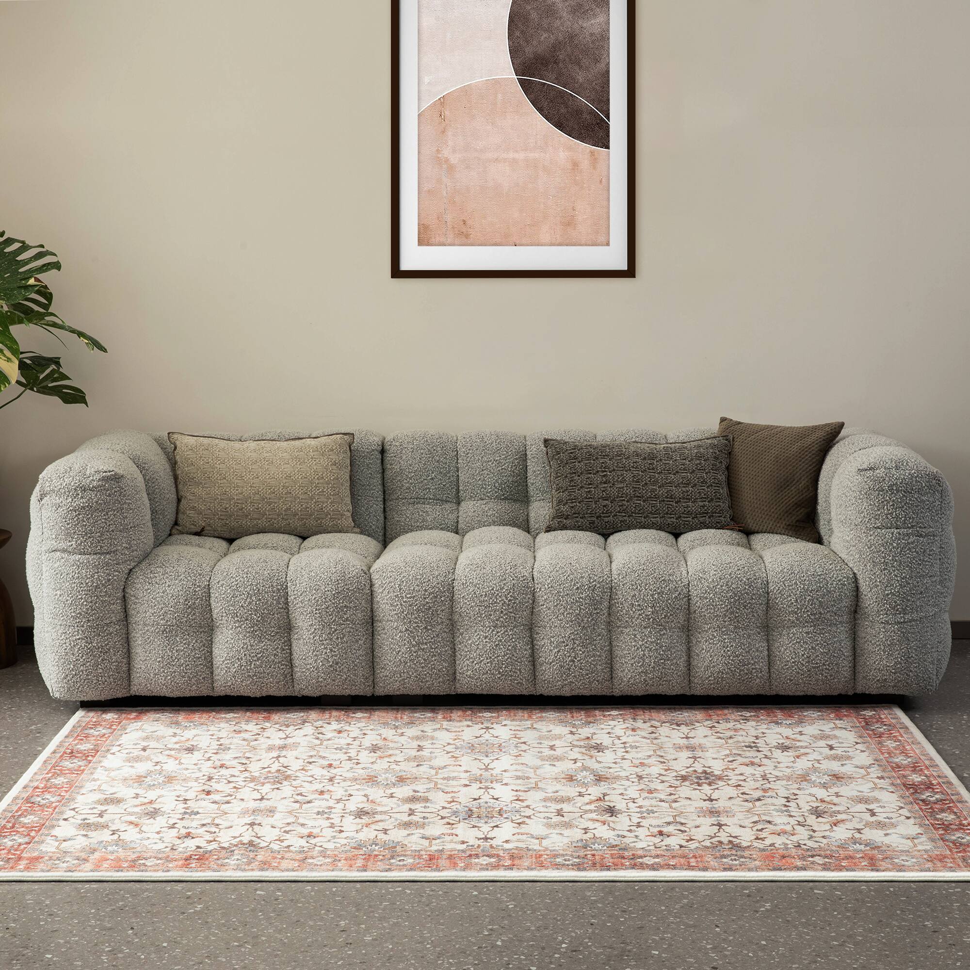 Glitzhome® Ivory & Red Oriental Area Rug