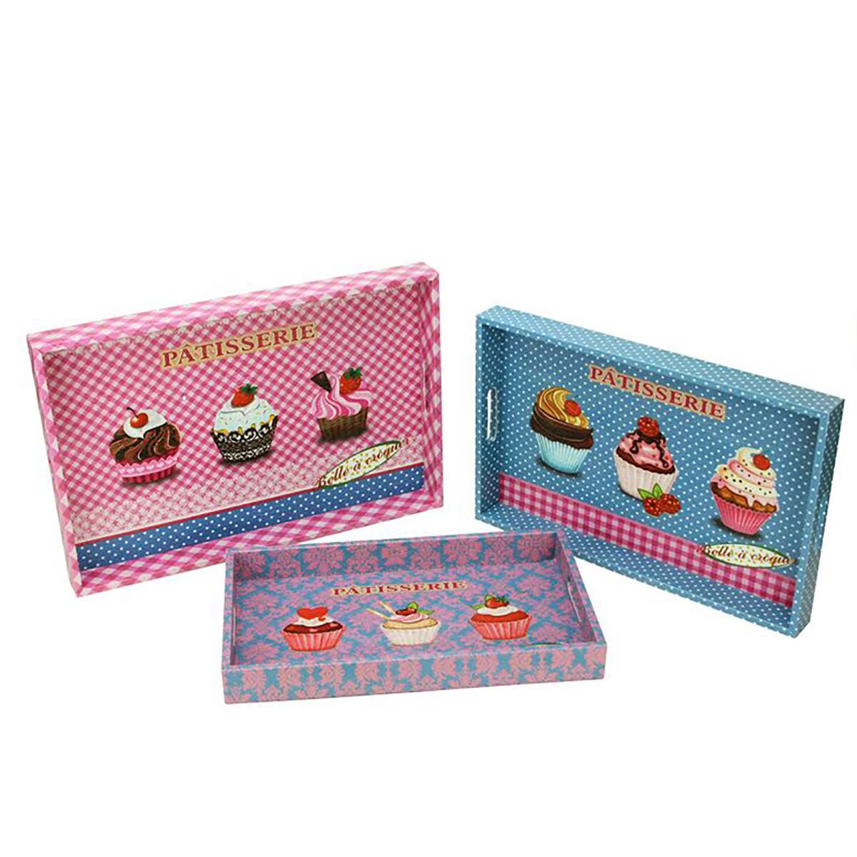 Pink & Blue Patisserie Printed Rectangular Serving Tray Set