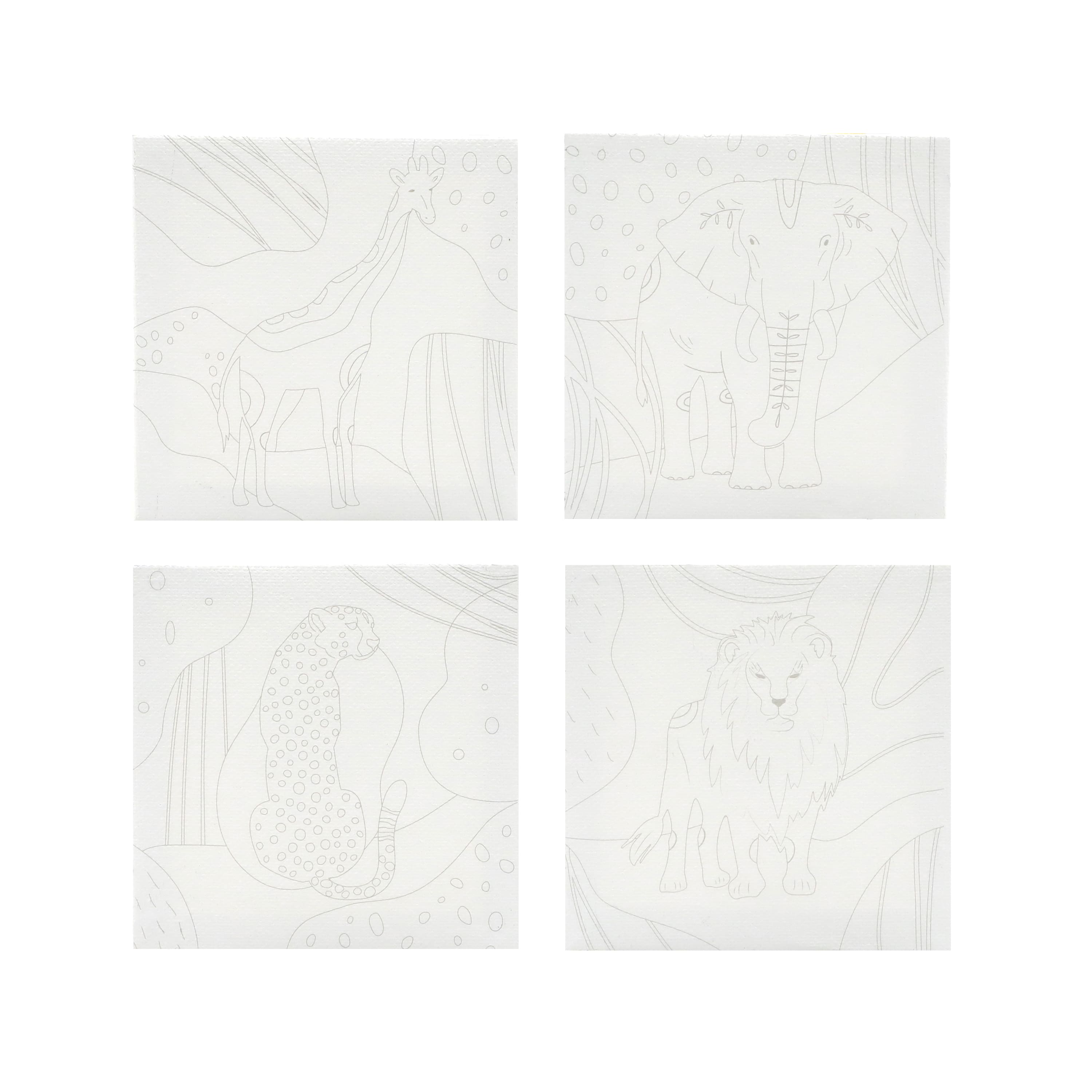 Trousse de peinture sur toile sur le thème des animaux sauvages de 10,1 cm x 10,1 cm