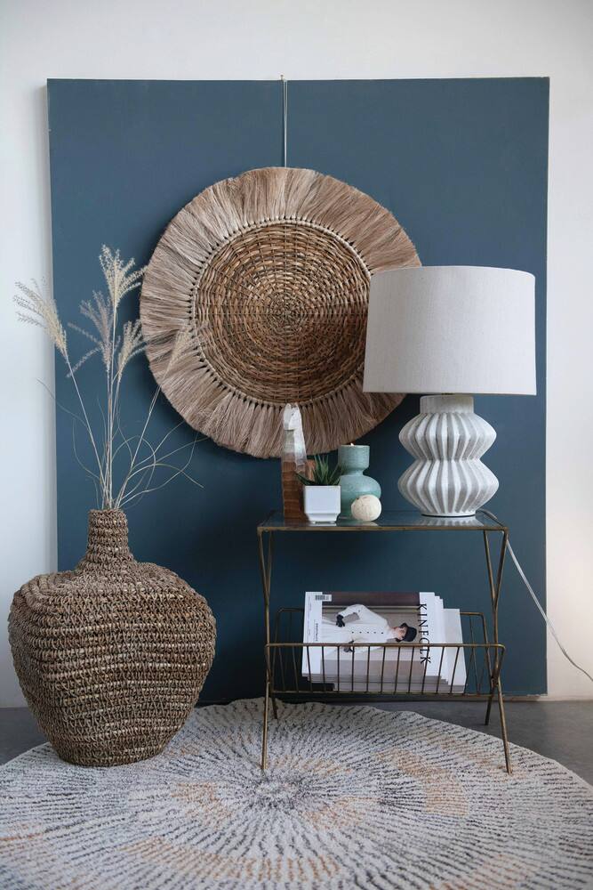Hello Honey&#xAE; 22&#x22; Distressed White Finish Fluted Terracotta Table Lamp with Linen Shade