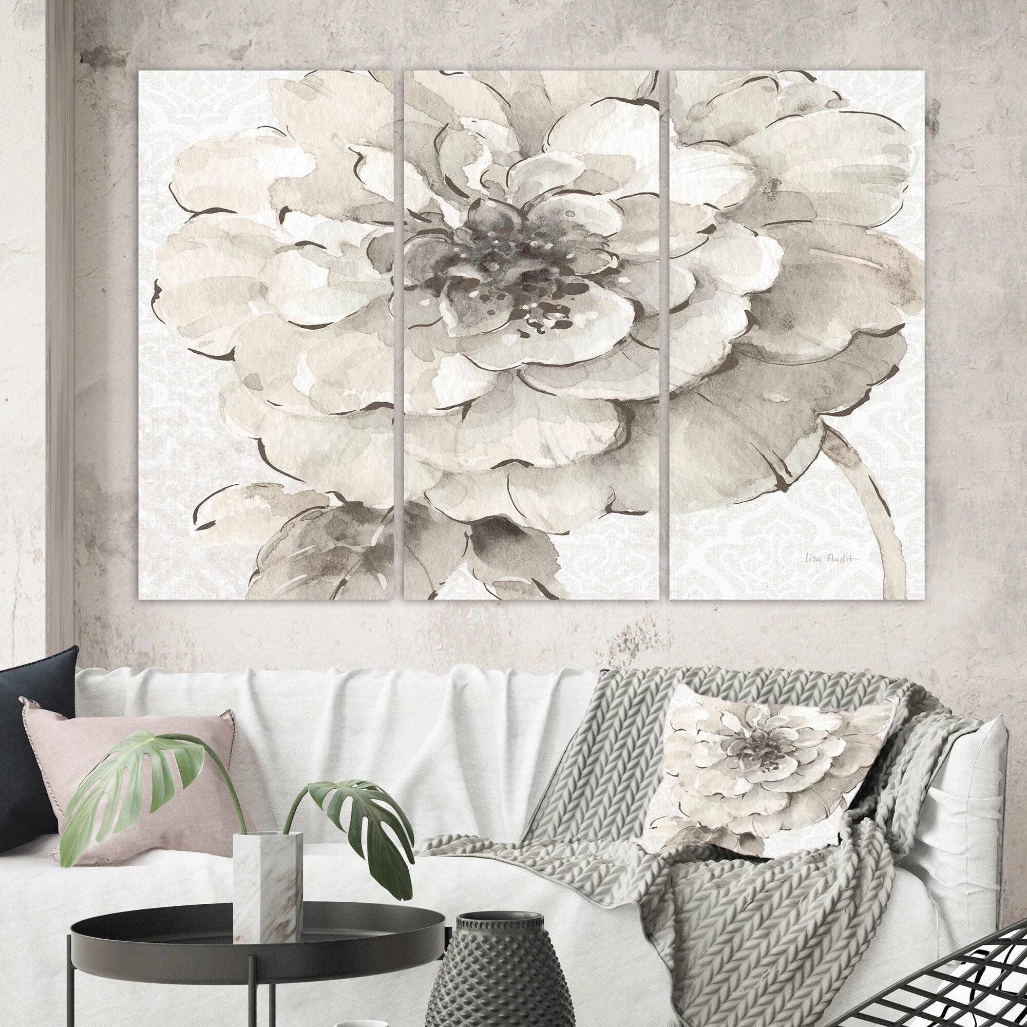 Designart - Indigold Grey Peonies I - Farmhouse Premium Canvas Wall Art
