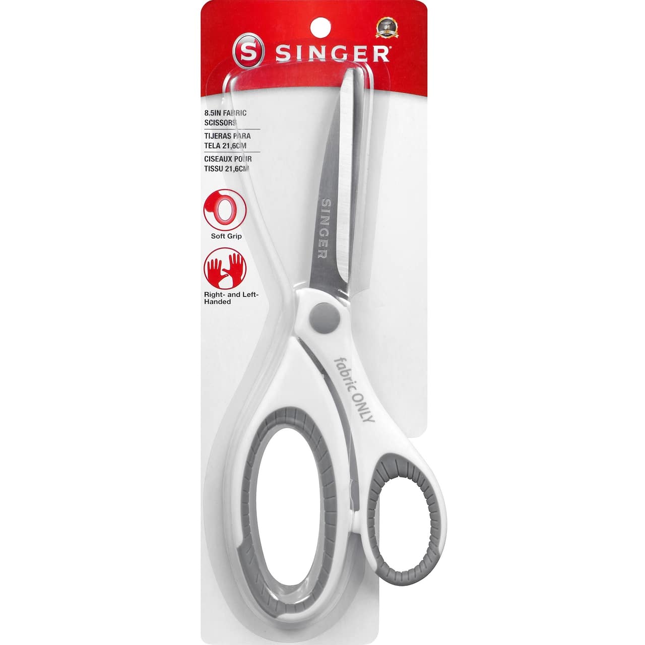 SINGER 8.5 Inch Bent Handle All-Purpose Scissors - Red Handle, Stainless Steel Blades
