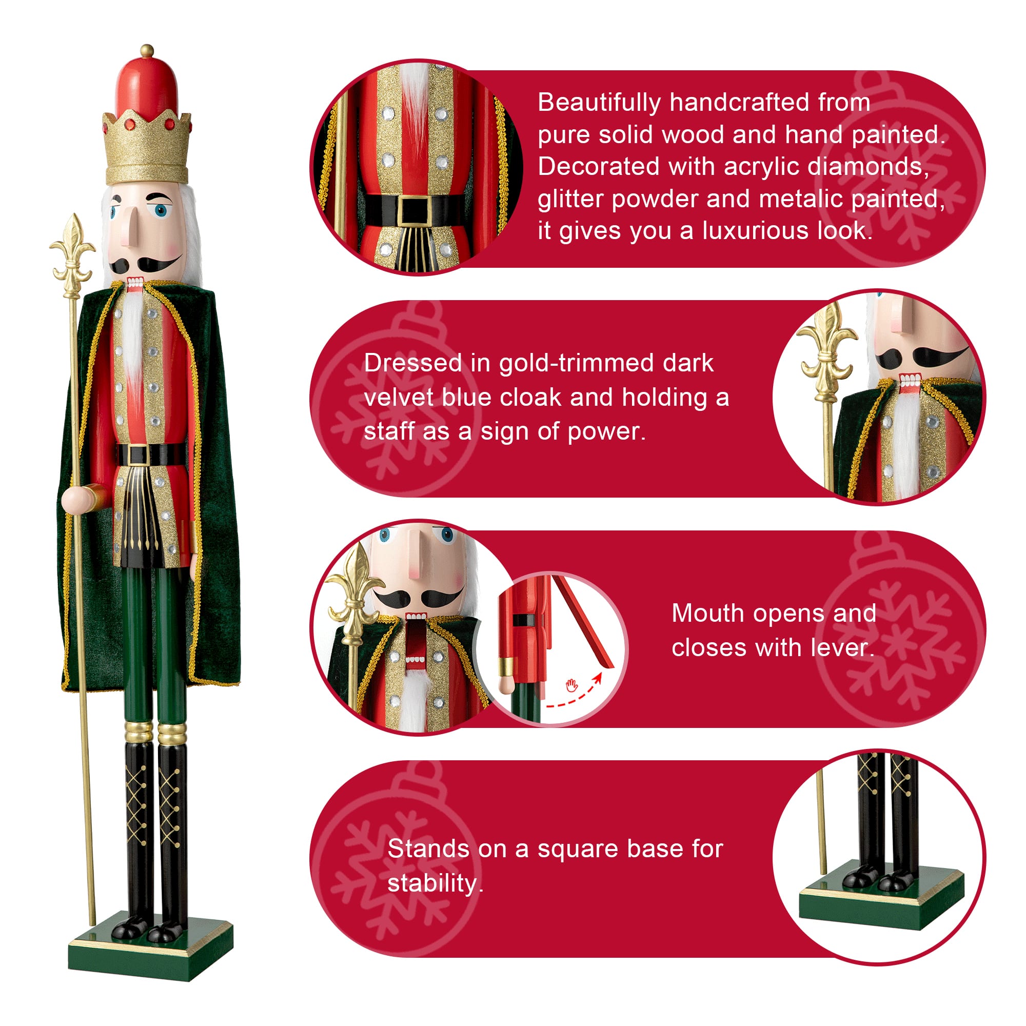 Glitzhome&#xAE; 3.5ft. Wooden Christmas King Nutcracker