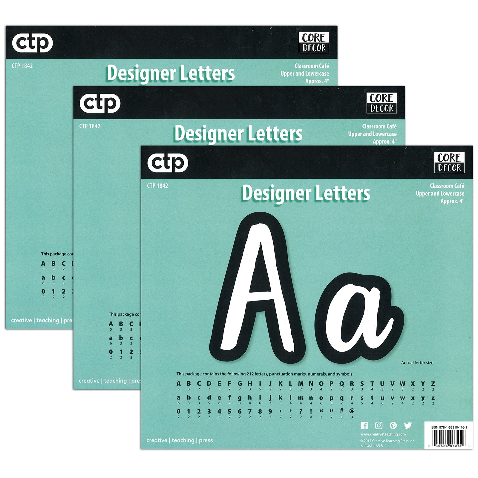 Creative Teaching Press Bold & Bright Classroom Café 4" Designer Letters, 3 Packs of 212