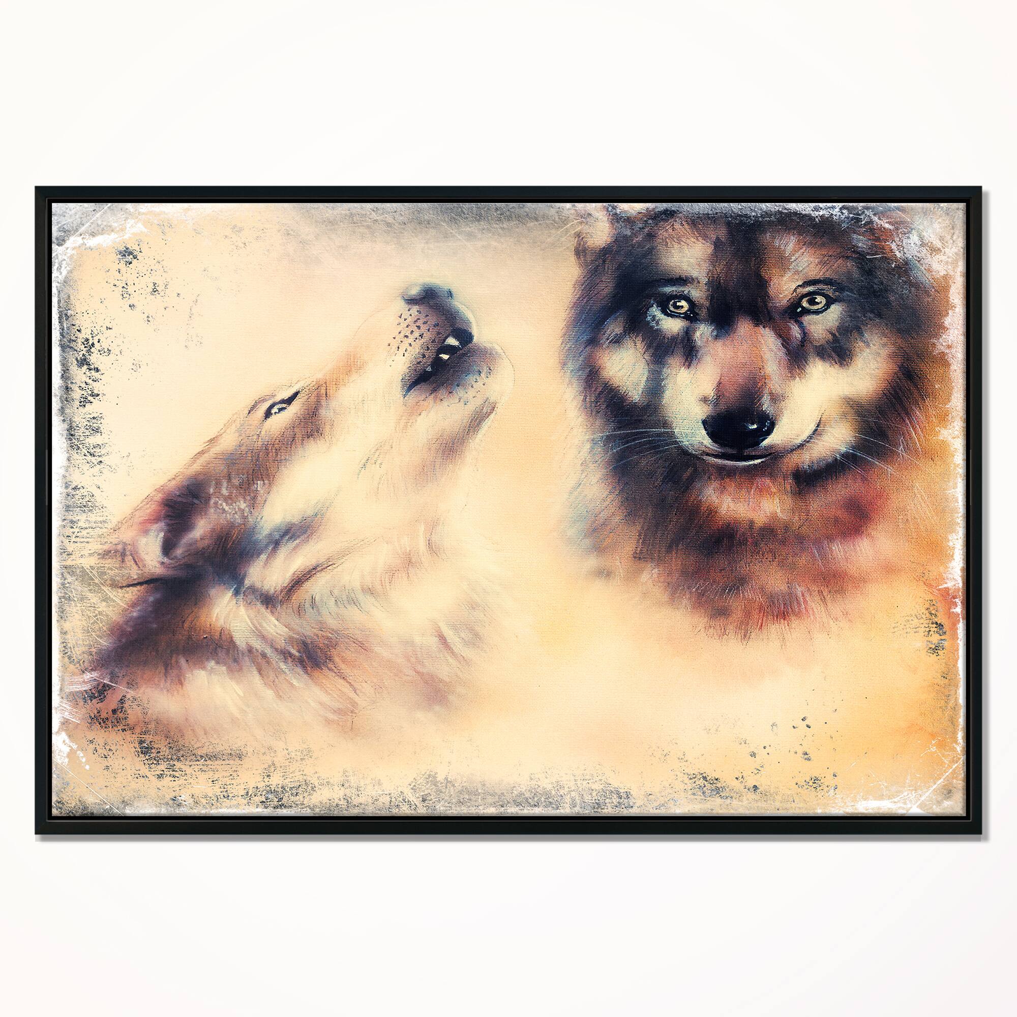 Designart - Howling Wolf - Animal Canvas Art Print in Black Frame