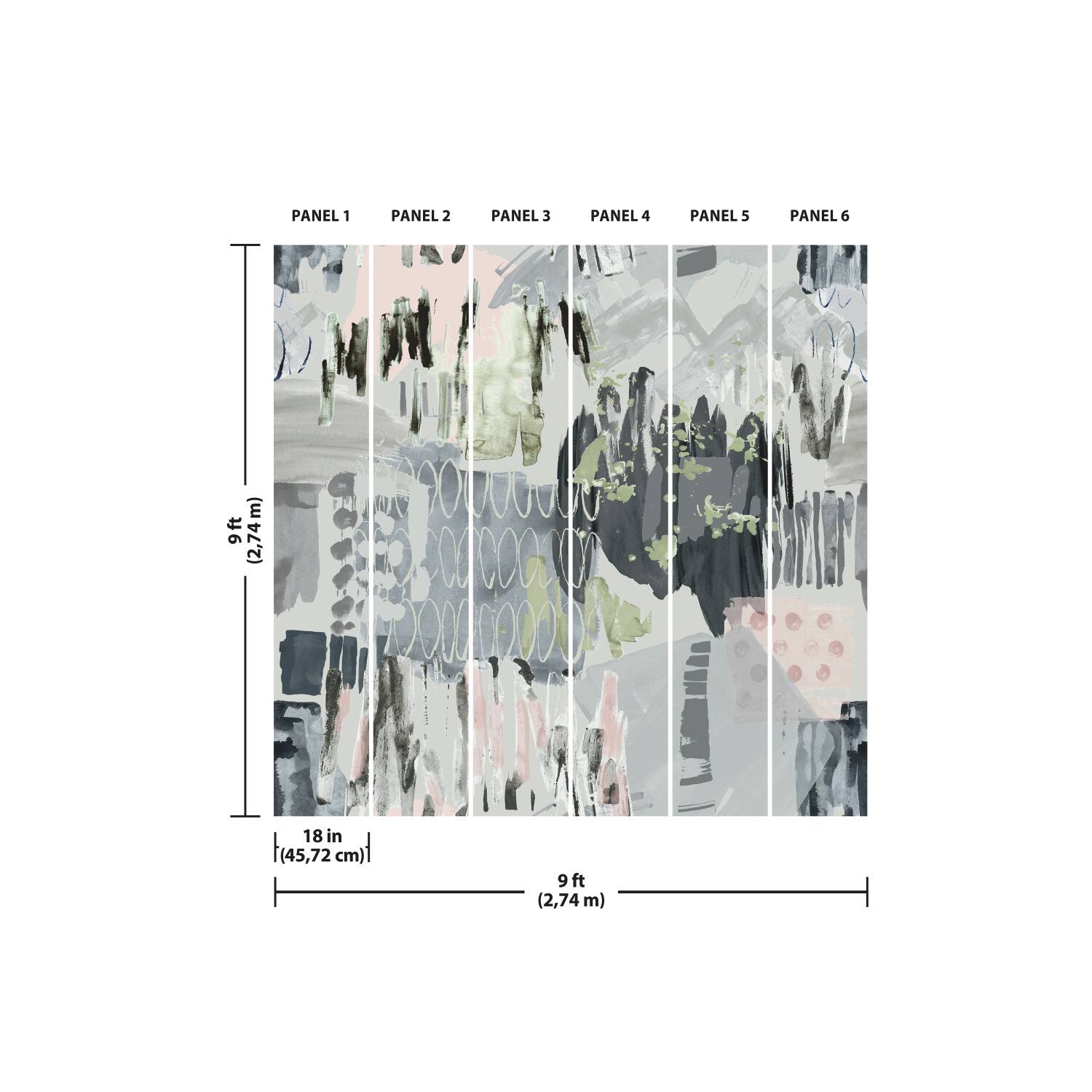 RoomMates Tamara Day Gray Abstraction Peel &#x26; Stick Wallpaper Mural