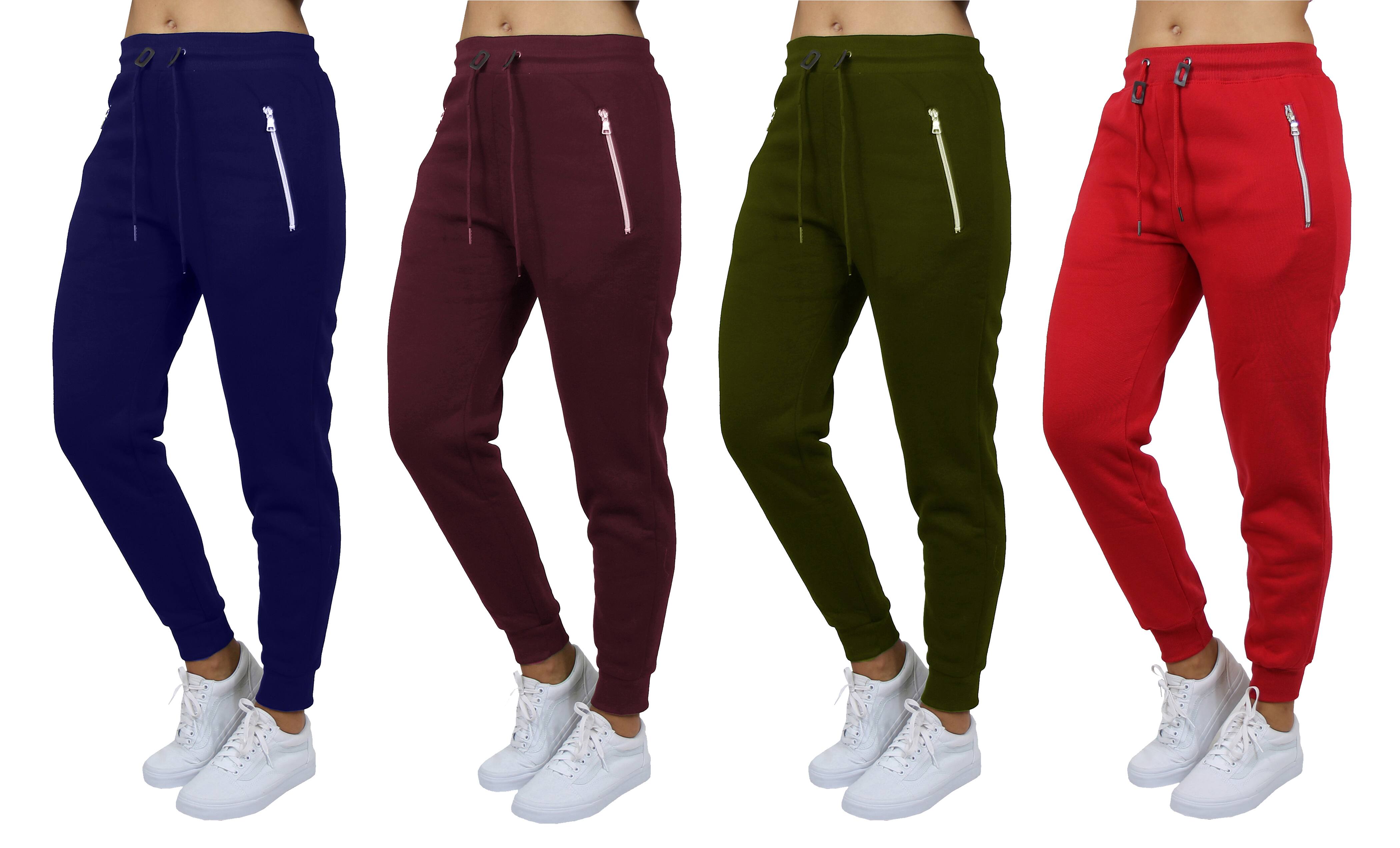 Galaxy by Harvic Women's Relaxed-Fit Fleece-Lined Jogger Sweatpants with  Zipper Pockets 4 Pack