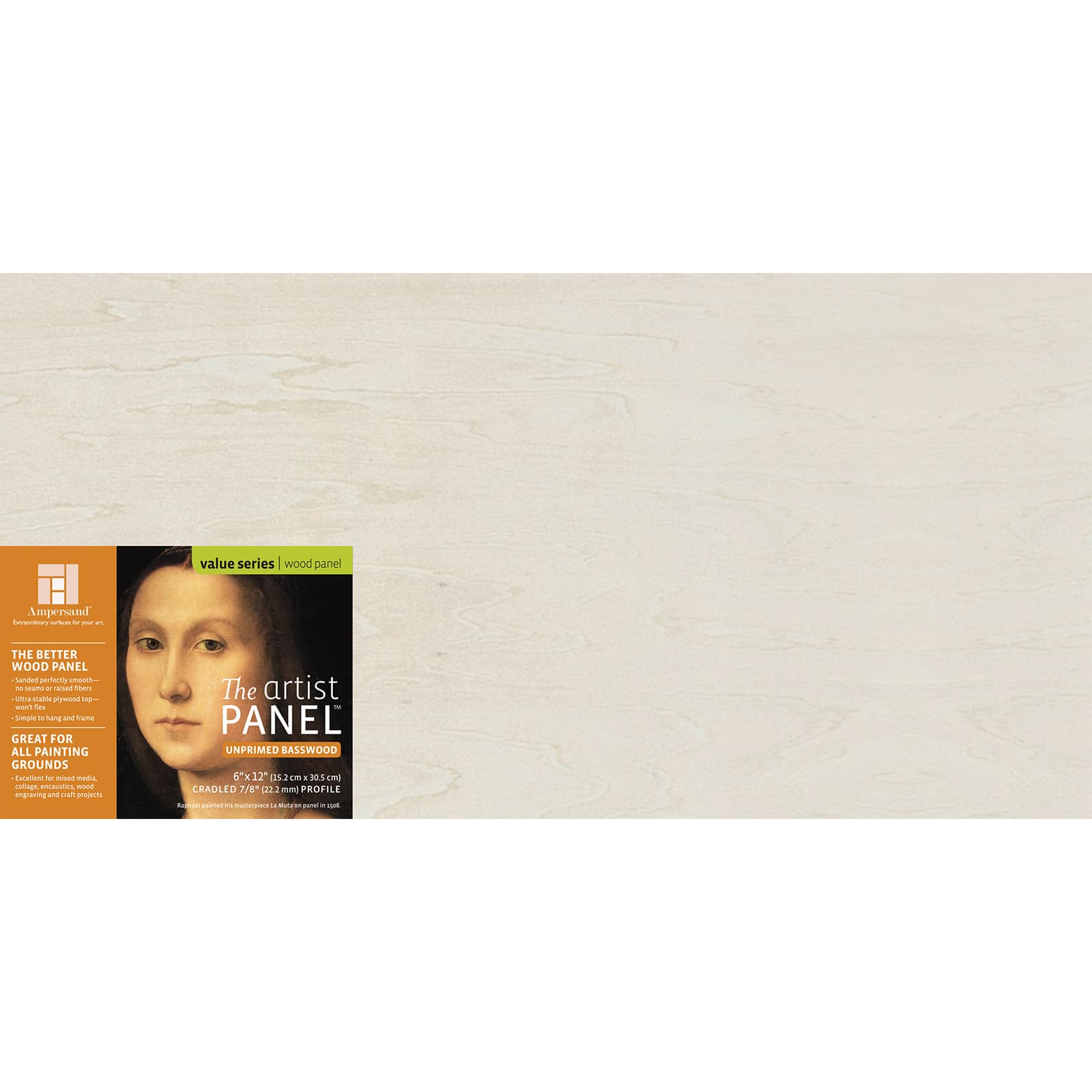 Ampersand&#x2122; Art Artist Panel&#x2122; Unprimed Basswood, Cradled 7/8&#x22; Profile