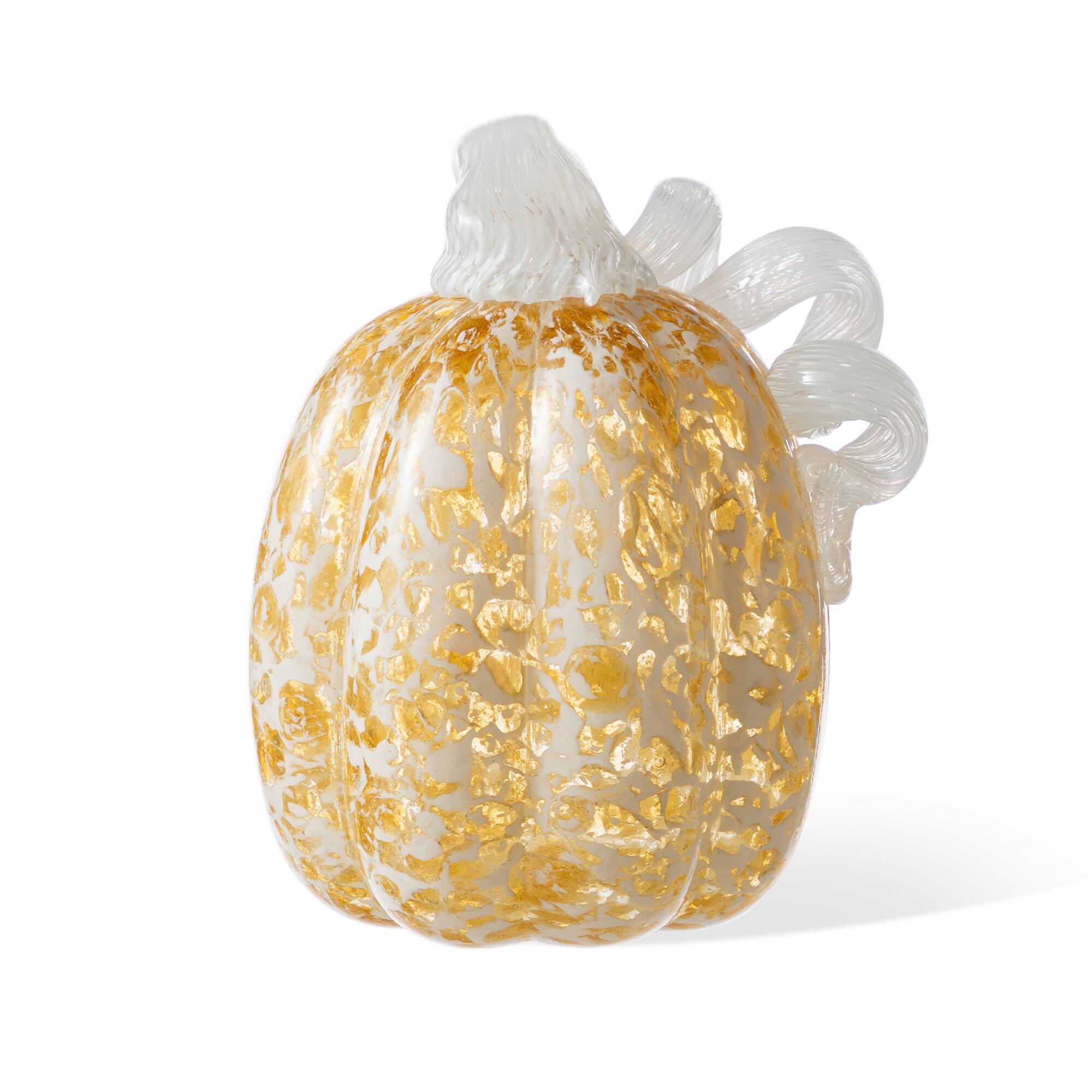Glitzhome&#xAE; Amber Dots Fall Pumpkin Glass Tabletop Accent