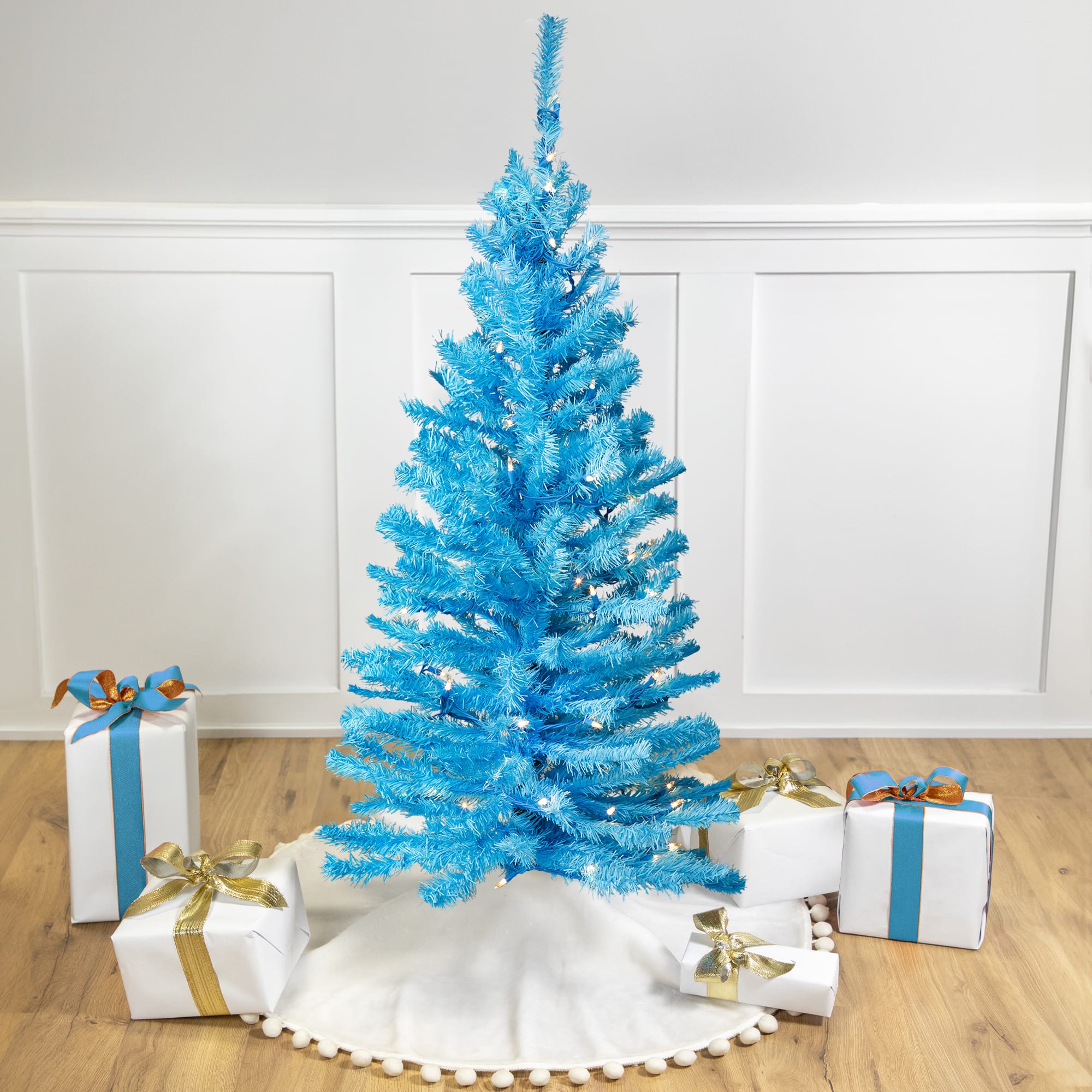 4ft. Pre-Lit Medium Sky Blue Pine Artificial Christmas Tree, Clear Lights