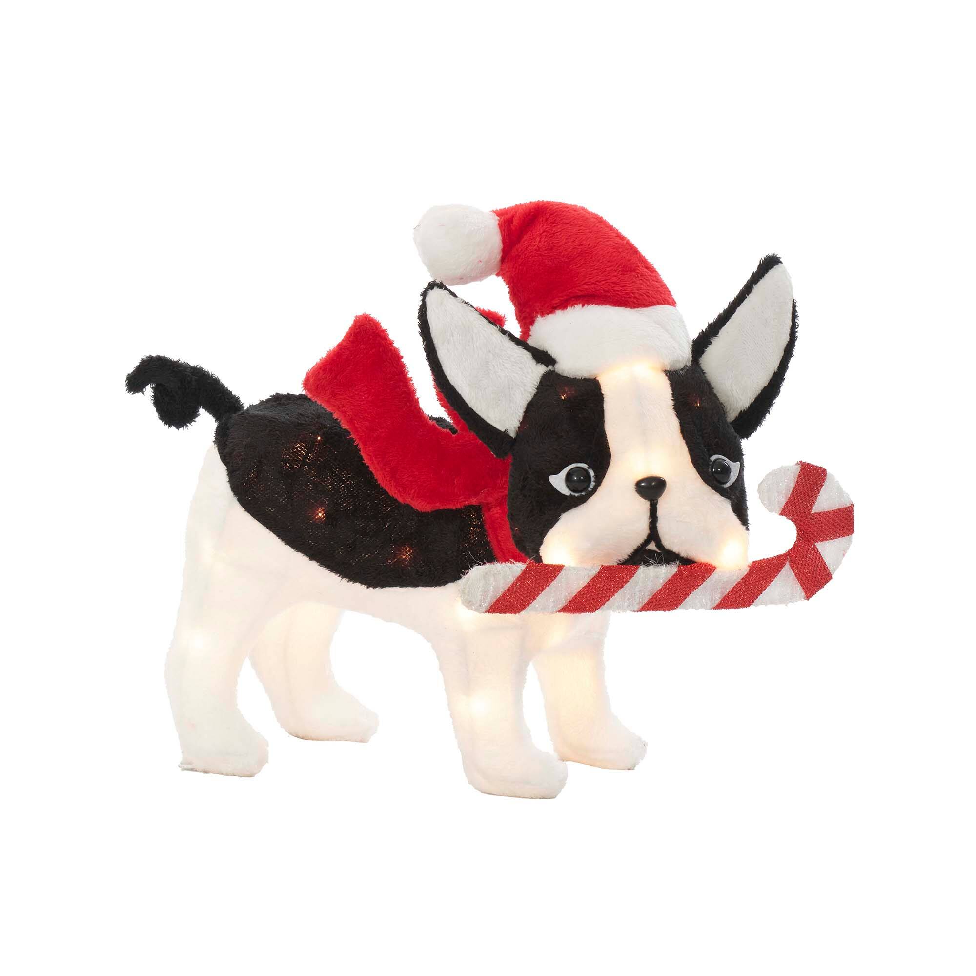 22&#x22; Plush Bulldog with Candy Cane Figurine