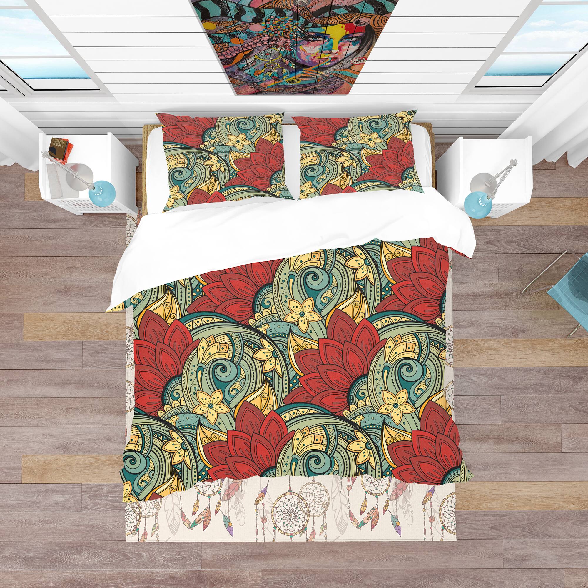 Designart &#x27;Colorful Floral Pattern&#x27; Bohemian &#x26; Eclectic Bedding Set - Duvet Cover &#x26; Shams