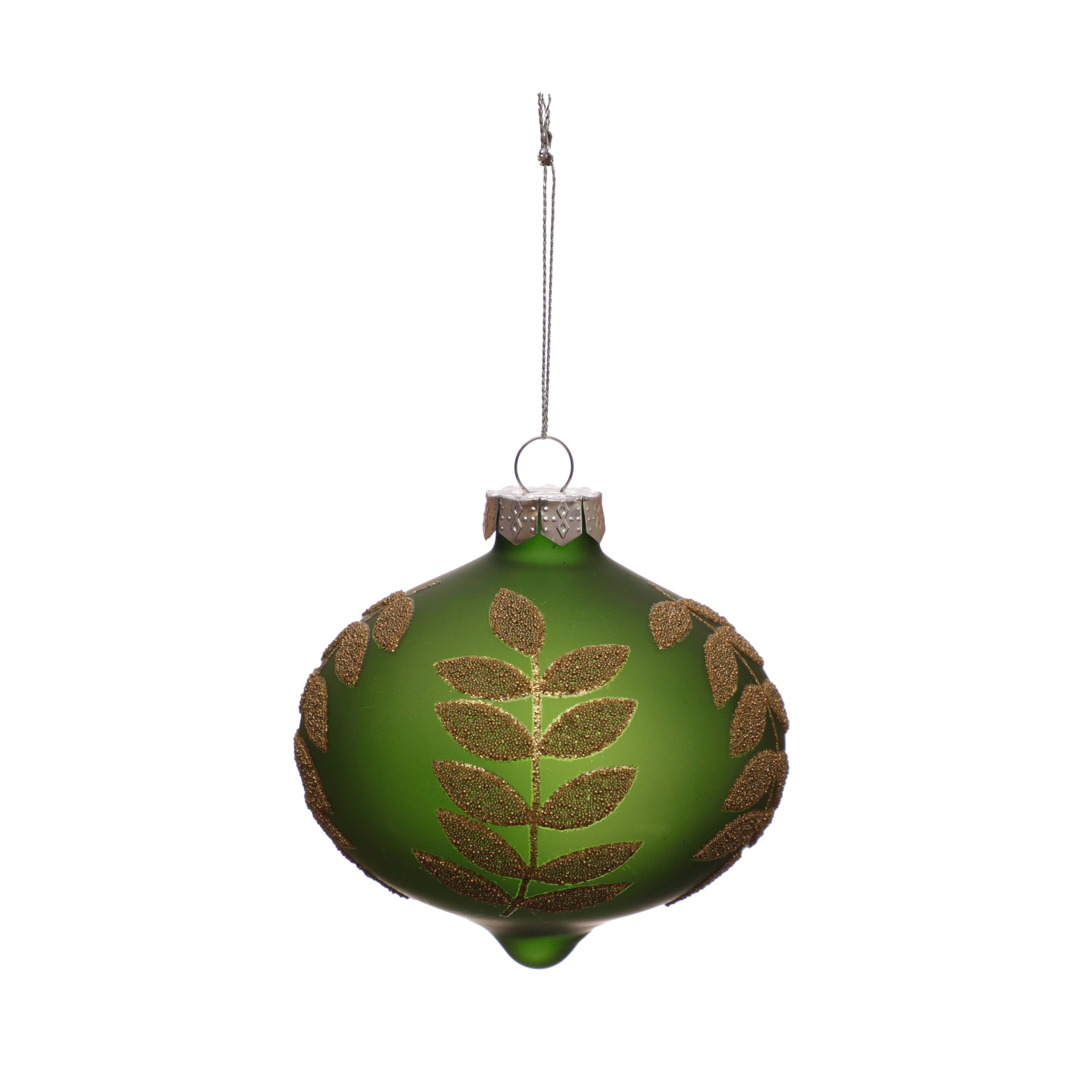 4.25&#x22; Green with Leaf Glass Onion Ornament by Ashland&#xAE;