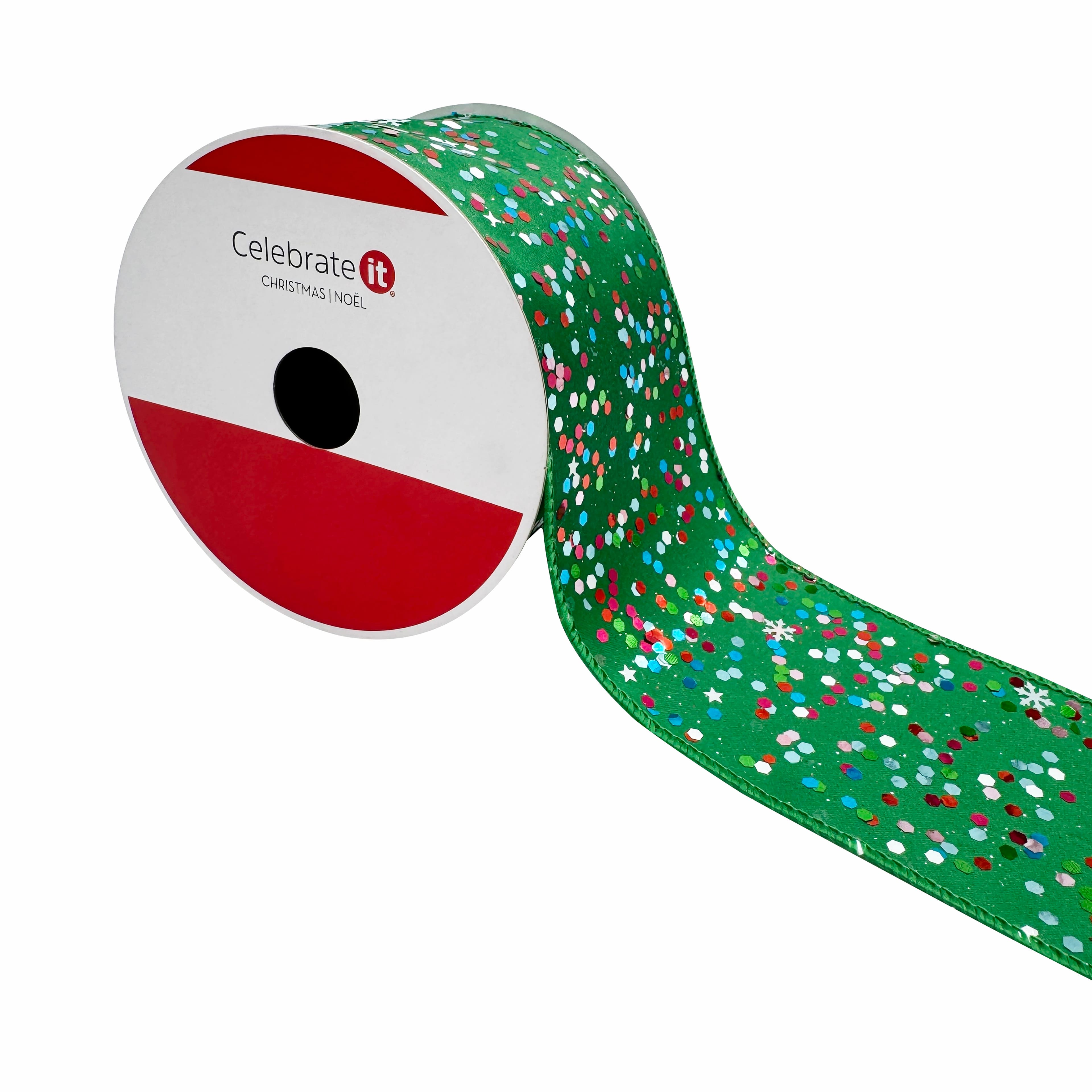 2.5&#x22;  20ft. Green Confetti Wired Glitter Ribbon by Celebrate It&#xAE;