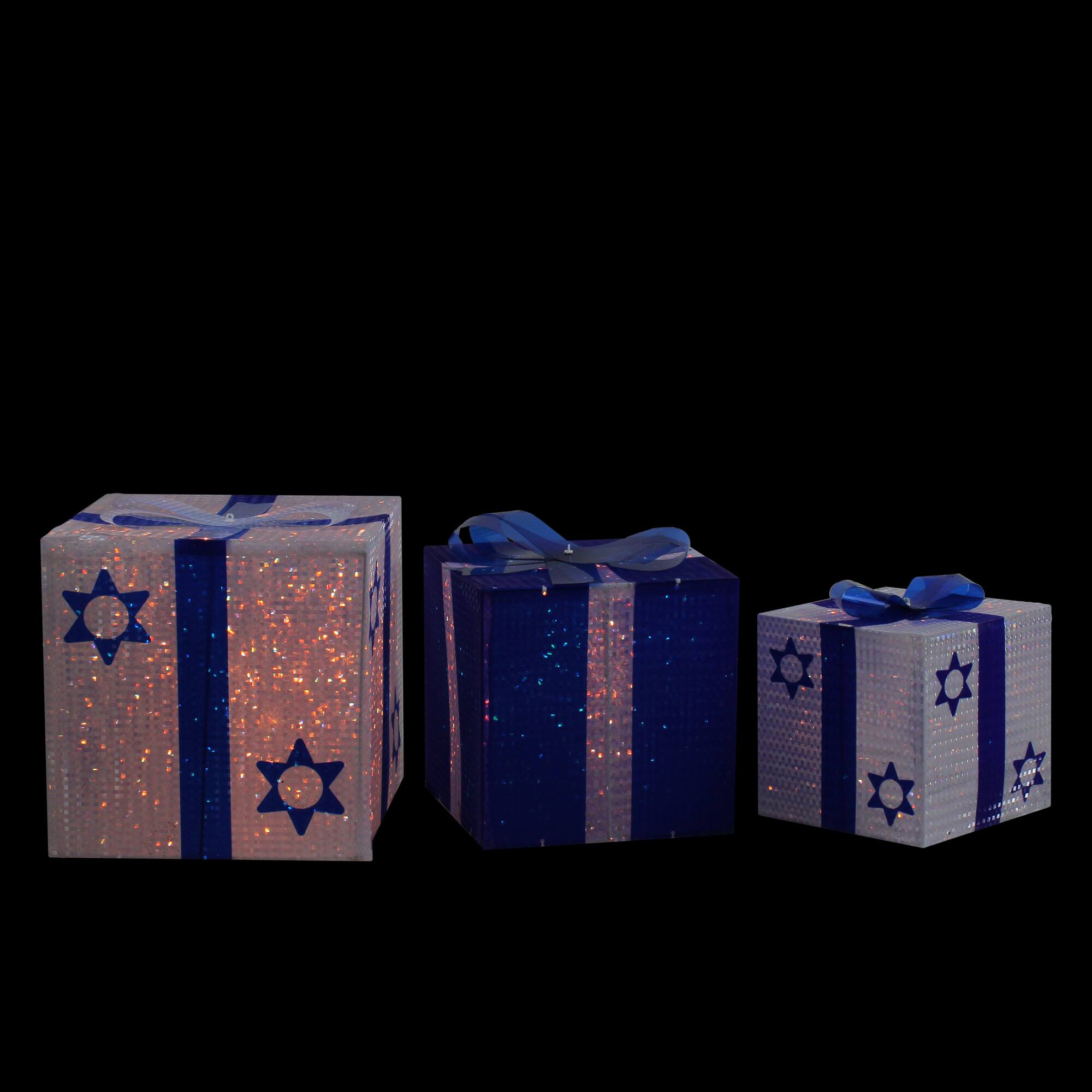 White & Blue Lighted Hanukkah Gift Box Decoration Set