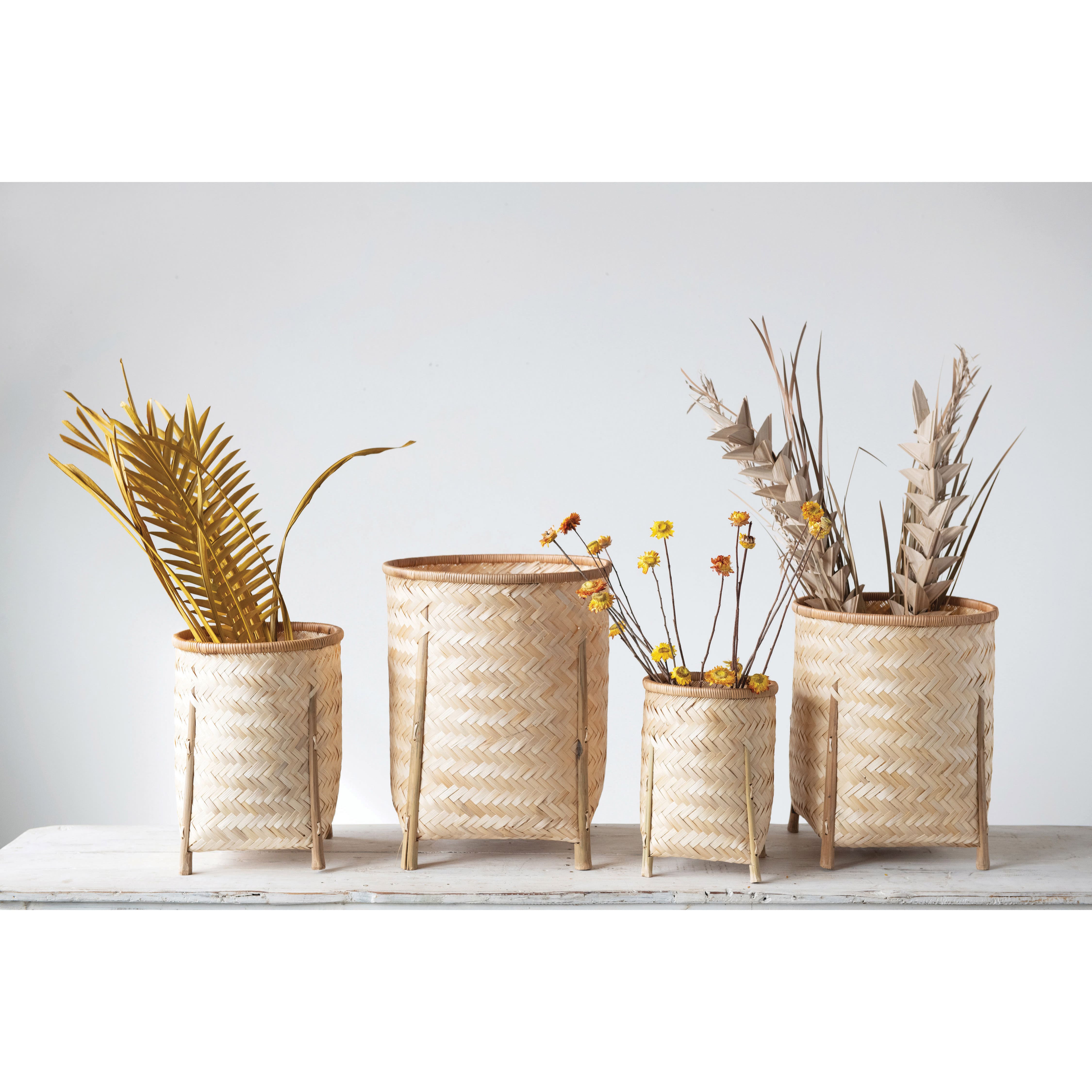 Hello Honey® Natural Woven Bamboo Baskets with Legs Set
