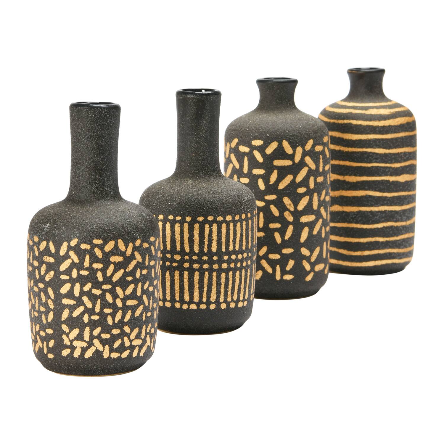 Hello Honey&#xAE; Black &#x26; Gold Decorative Stoneware Vase Set