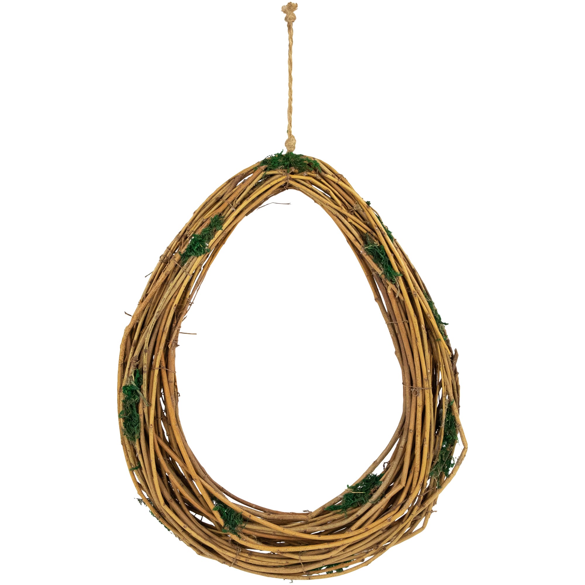 15.5" Unlit Natural Grapevine & Twig Oval Spring Wreath With Moss