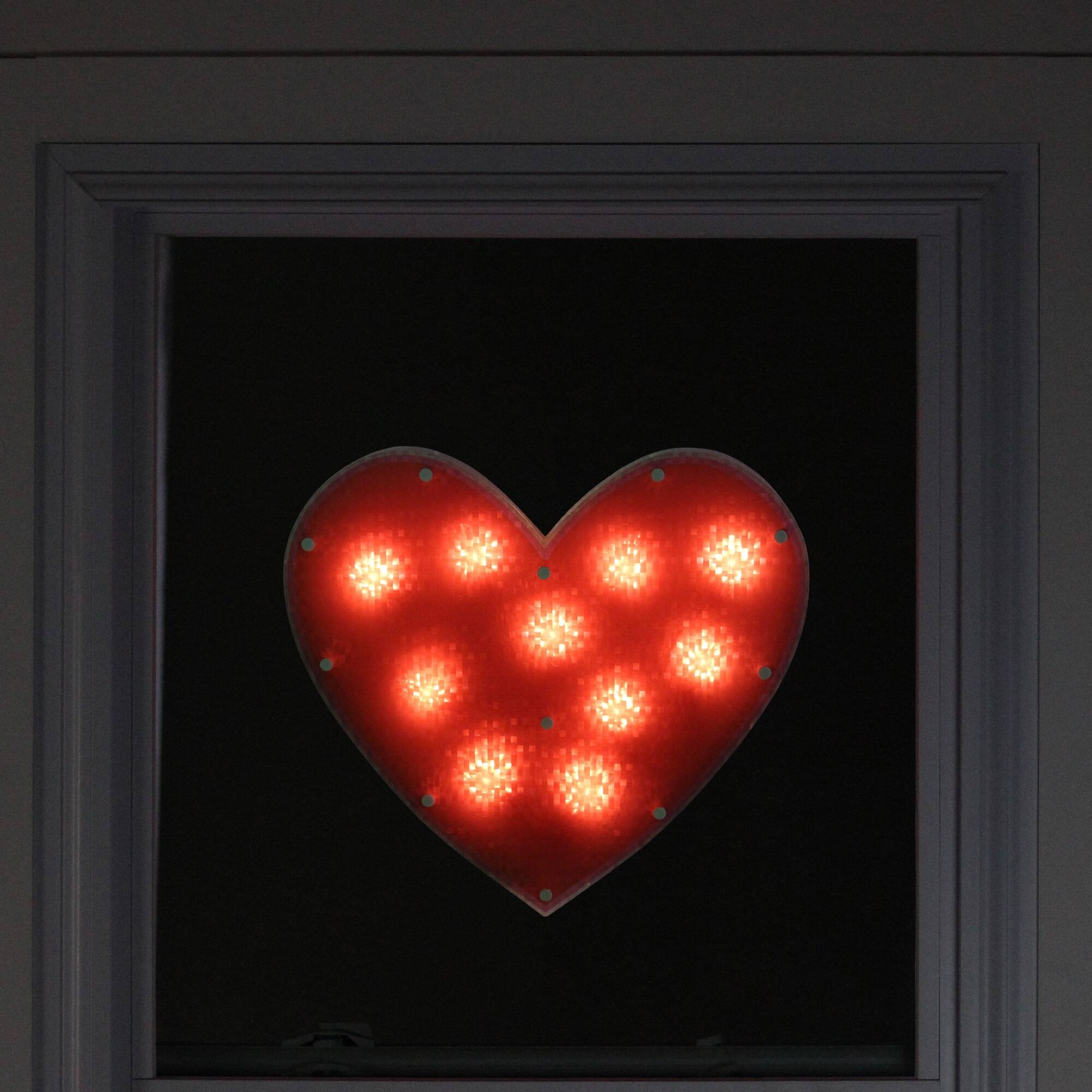 12&#x22; Lighted Shimmering Red Heart Window Silhouette Decoration