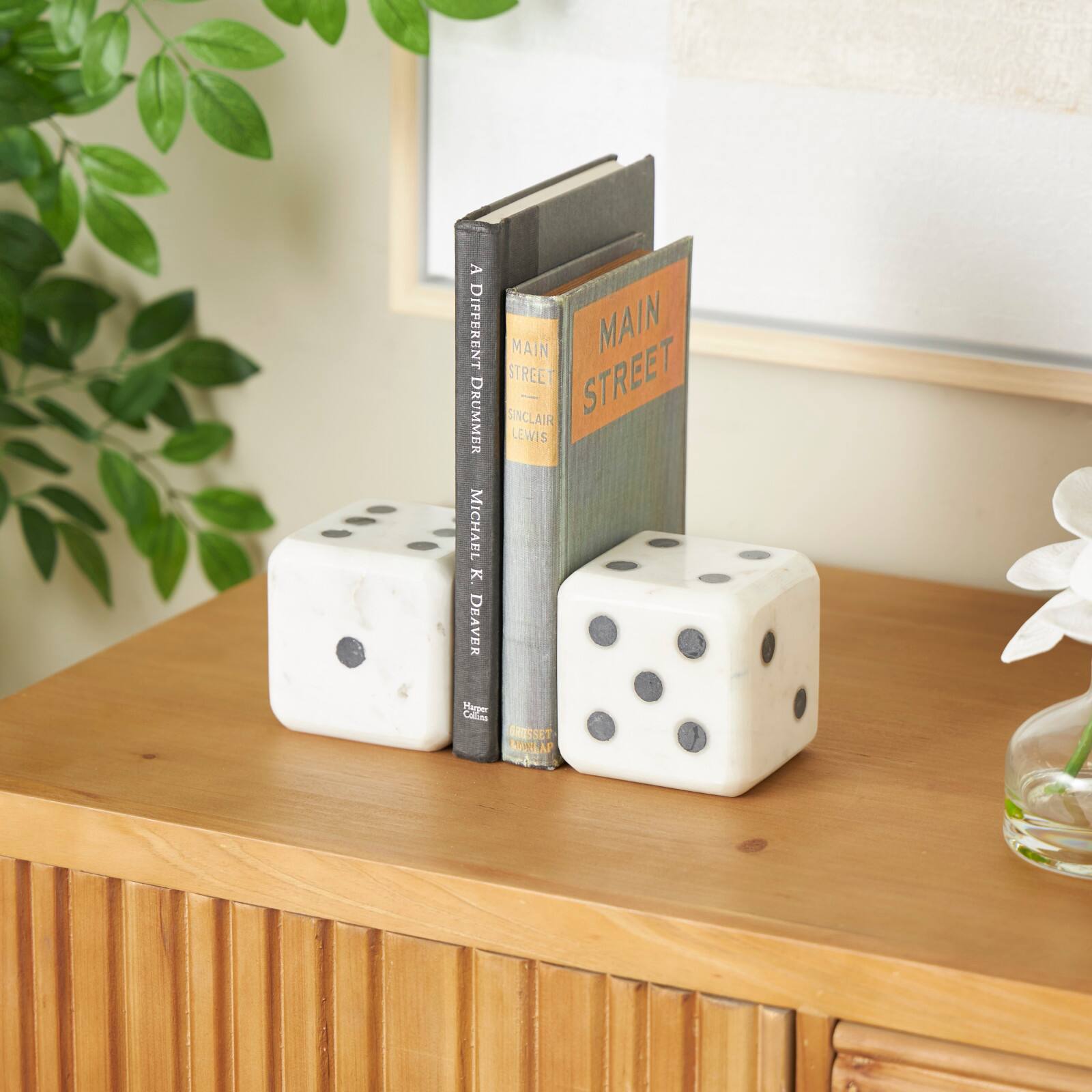 3.5" White Marble Dice Decorative Bookend Set