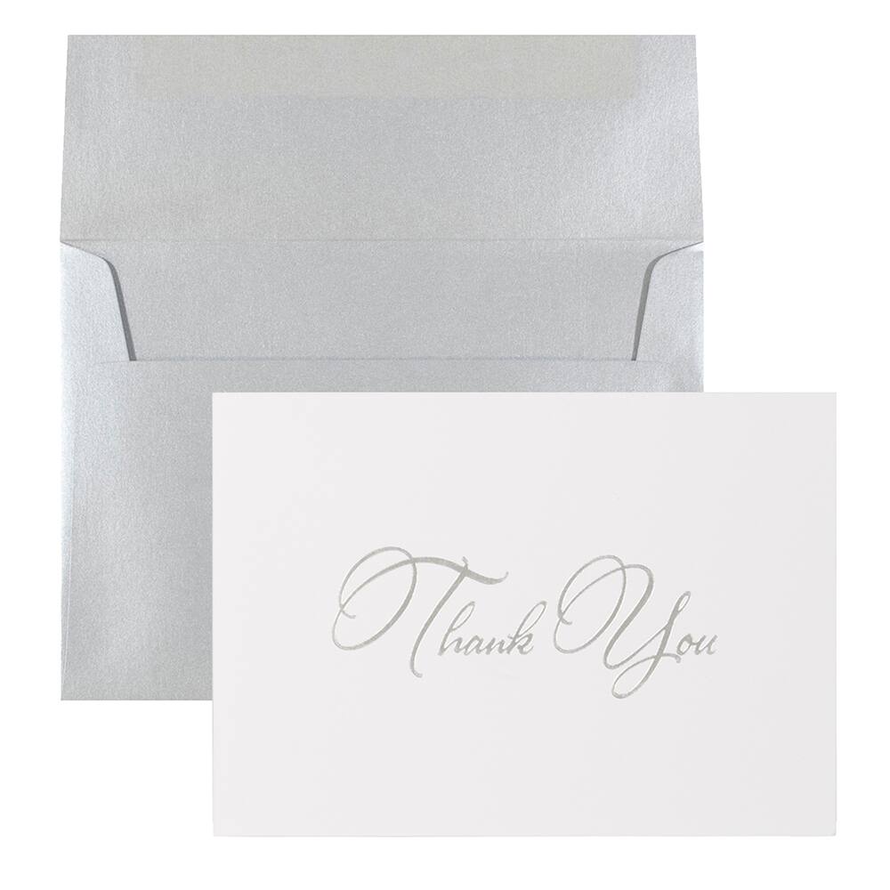 JAM Paper Thank You Card Set with Silver Script, 25ct.