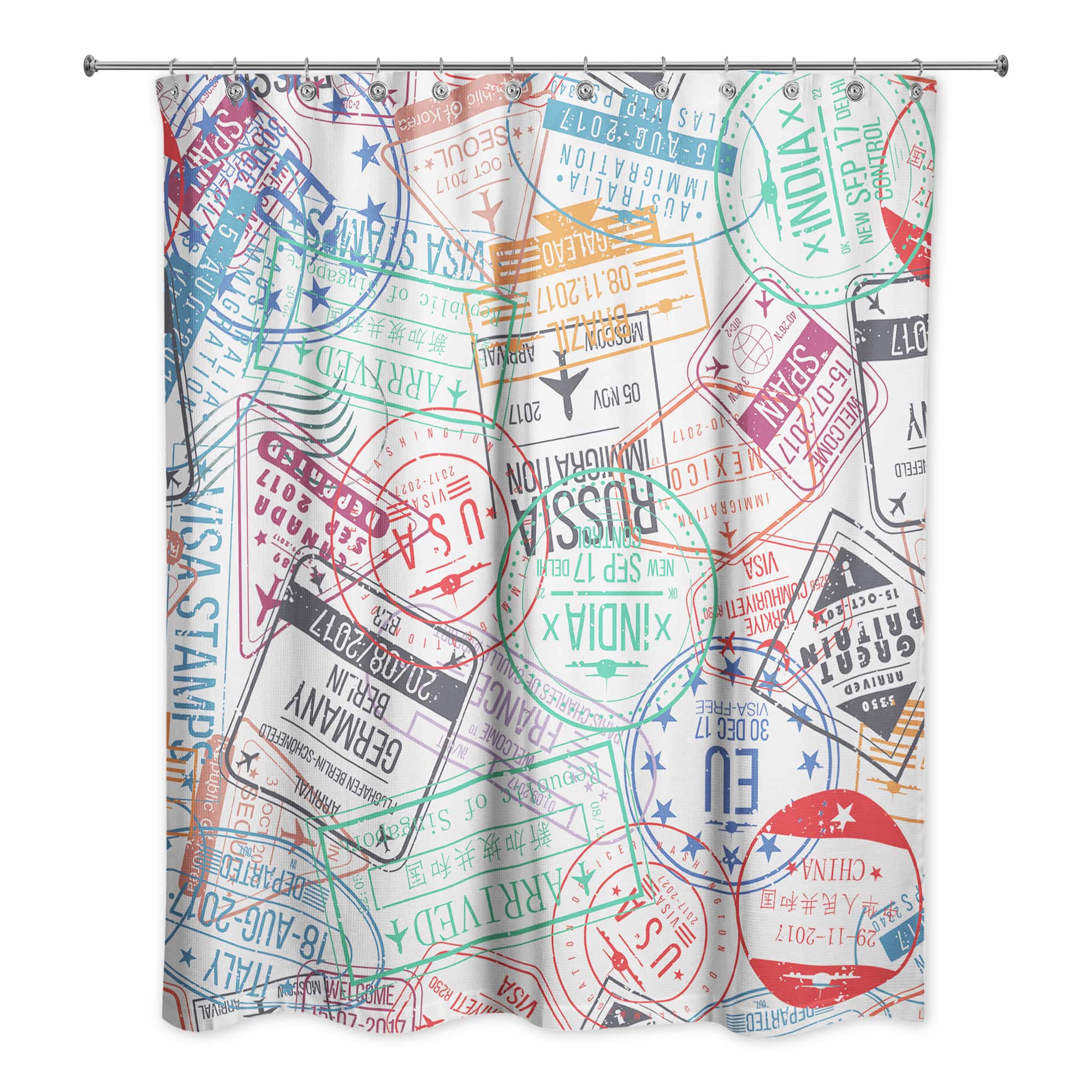 Colorful World Stamps 71" x 74" Shower Curtain