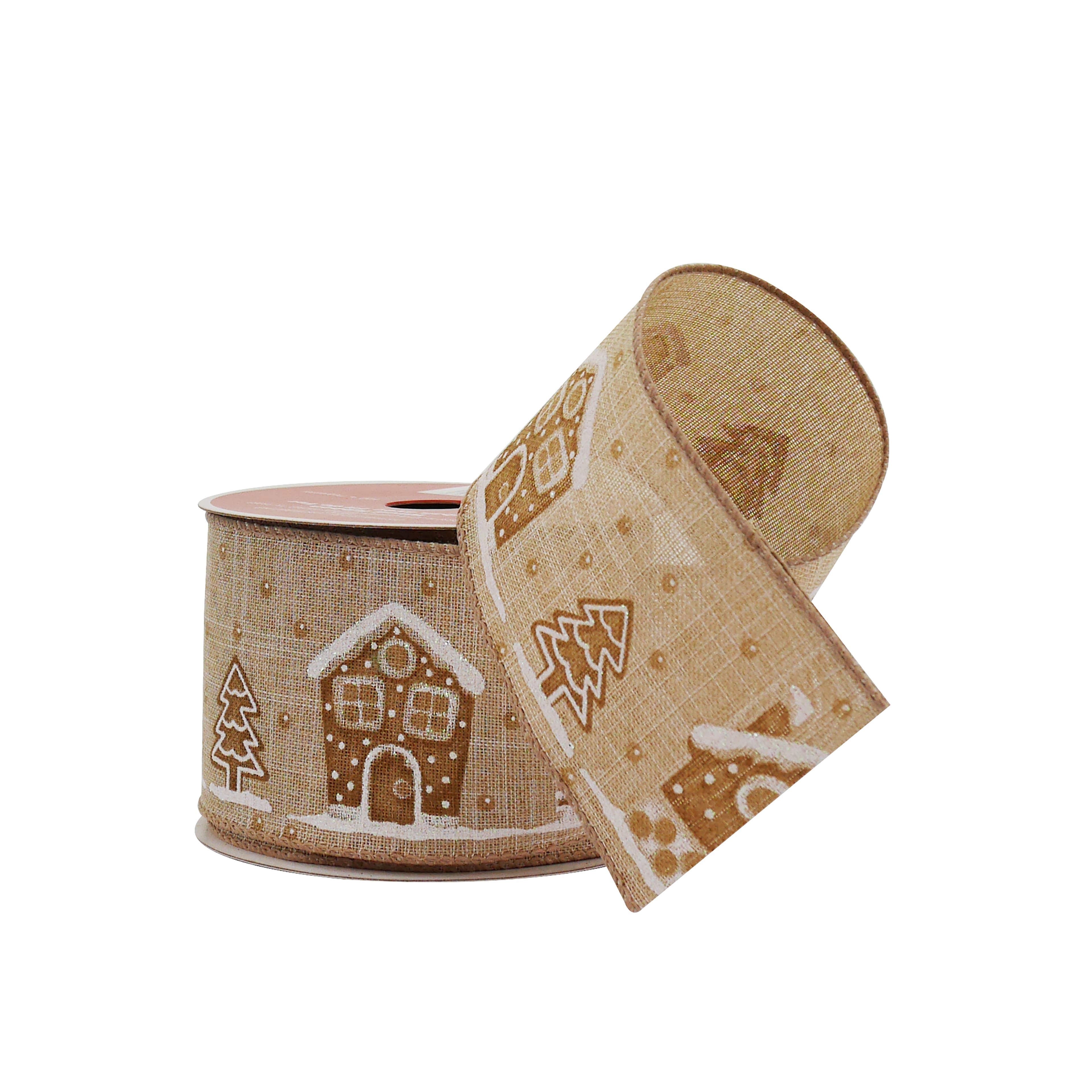 2.5&#x22; x 20 ft. Gingerbread Village Wired Faux Linen Ribbon by Celebrate It&#xAE;