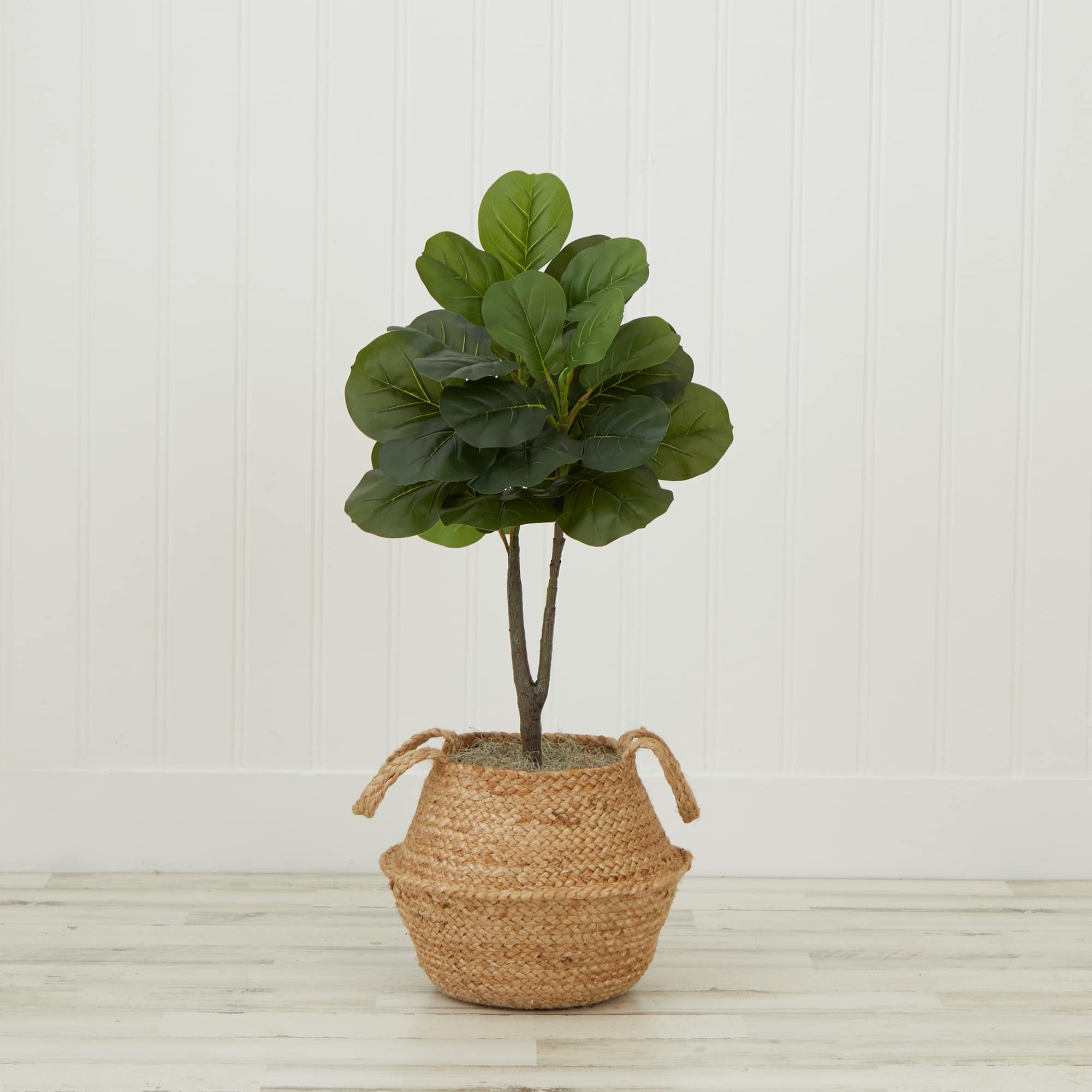 3ft. Artificial Fiddle Leaf Fig Tree With Handmade Cotton &#x26; Jute Woven Basket DIY Kit