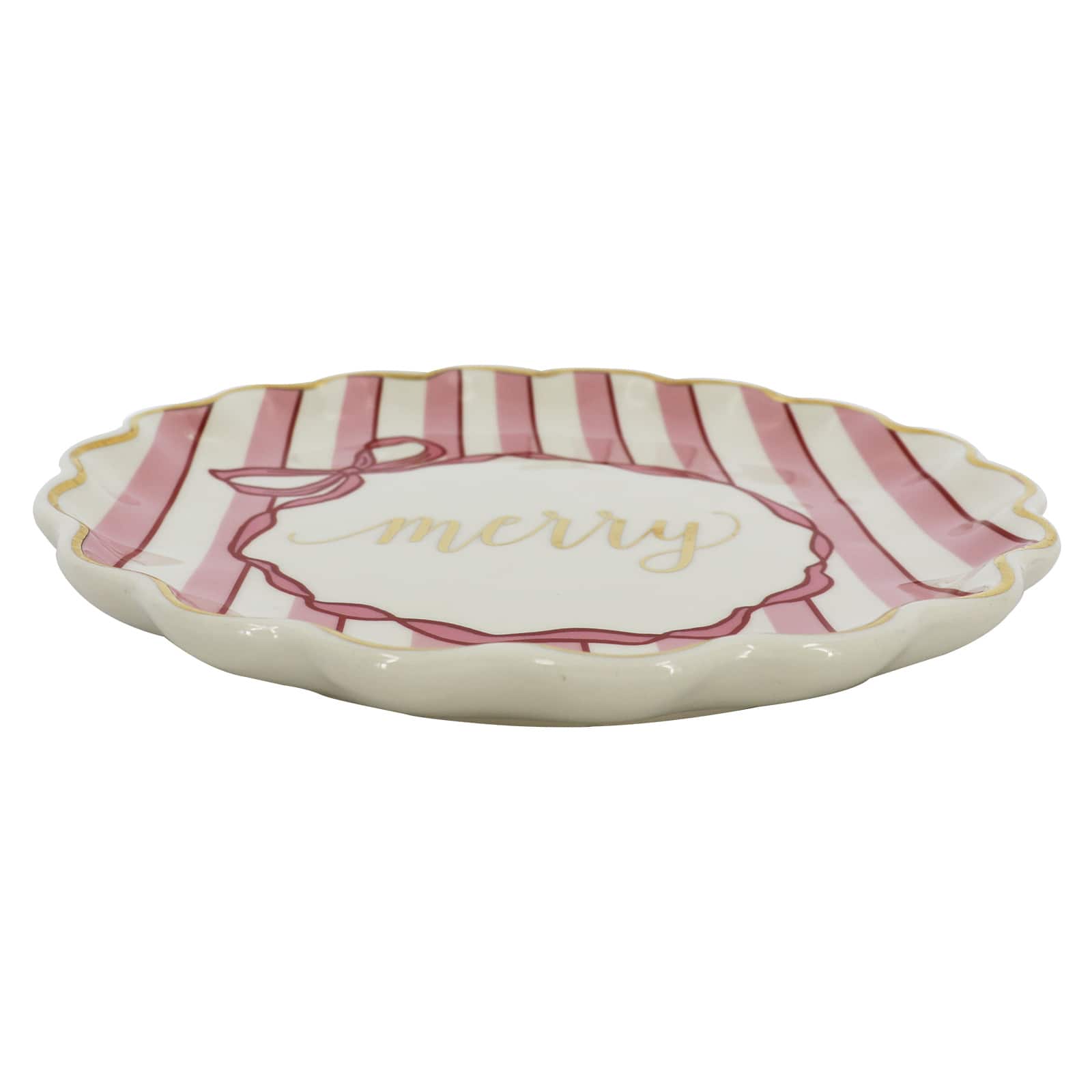 8&#x22; Pink &#x26; White Merry Ceramic Plate by Ashland&#xAE;