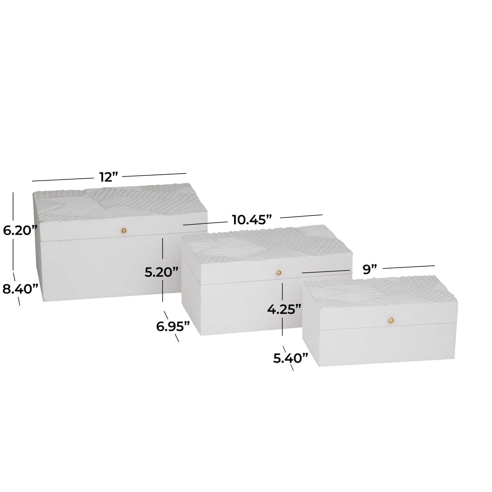 White Wood Intricate Carved Box with Hinged Lid Set