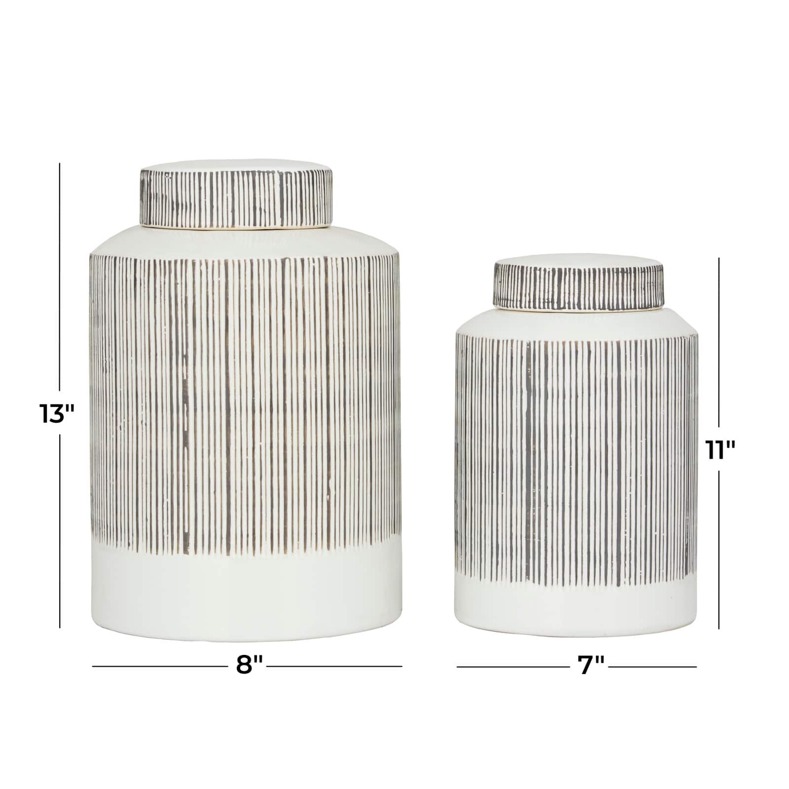 Black and White Ceramic Modern Jars, set of 2, 13", 11"