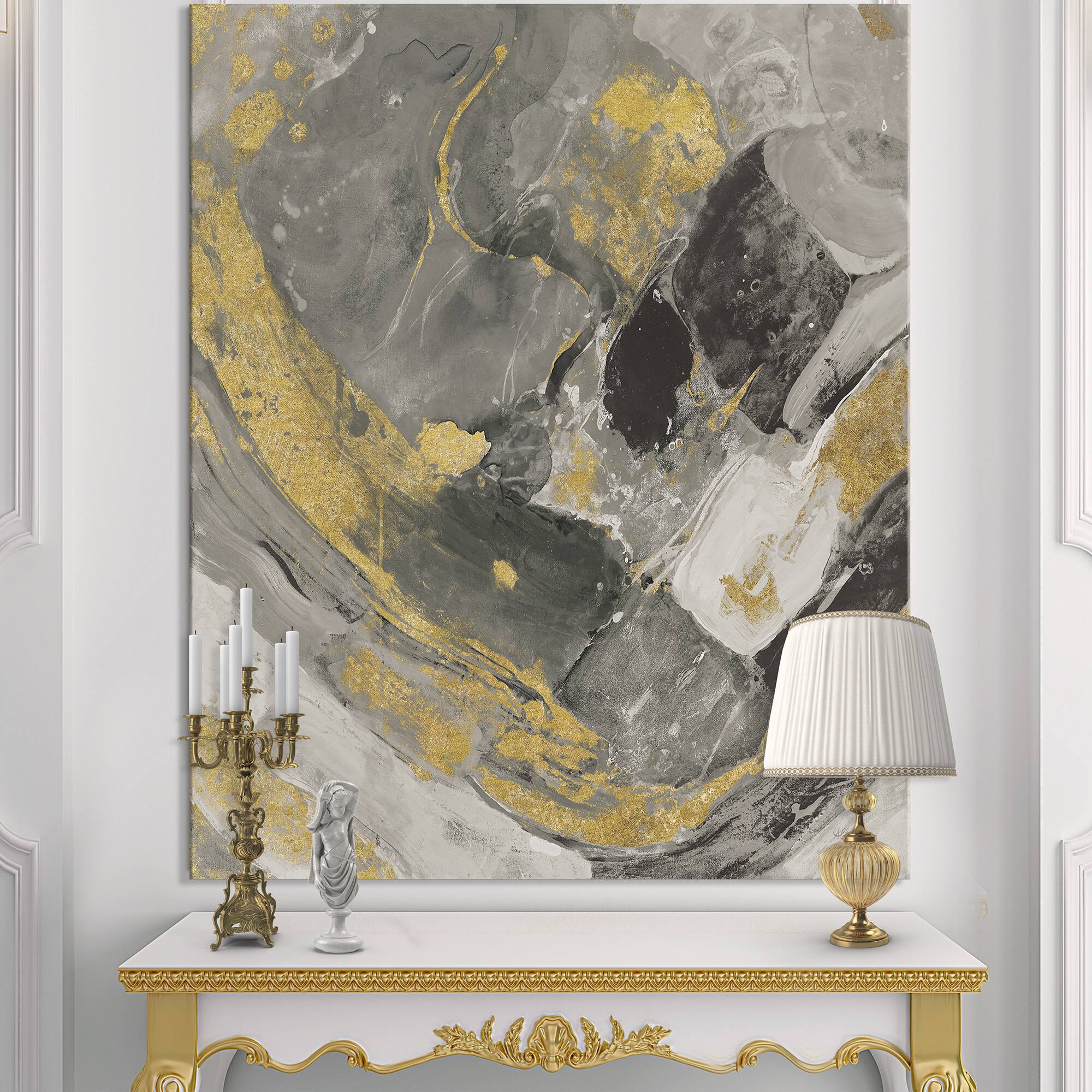 Designart - Marble Gold and Black II - Modern & Contemporary Canvas Art