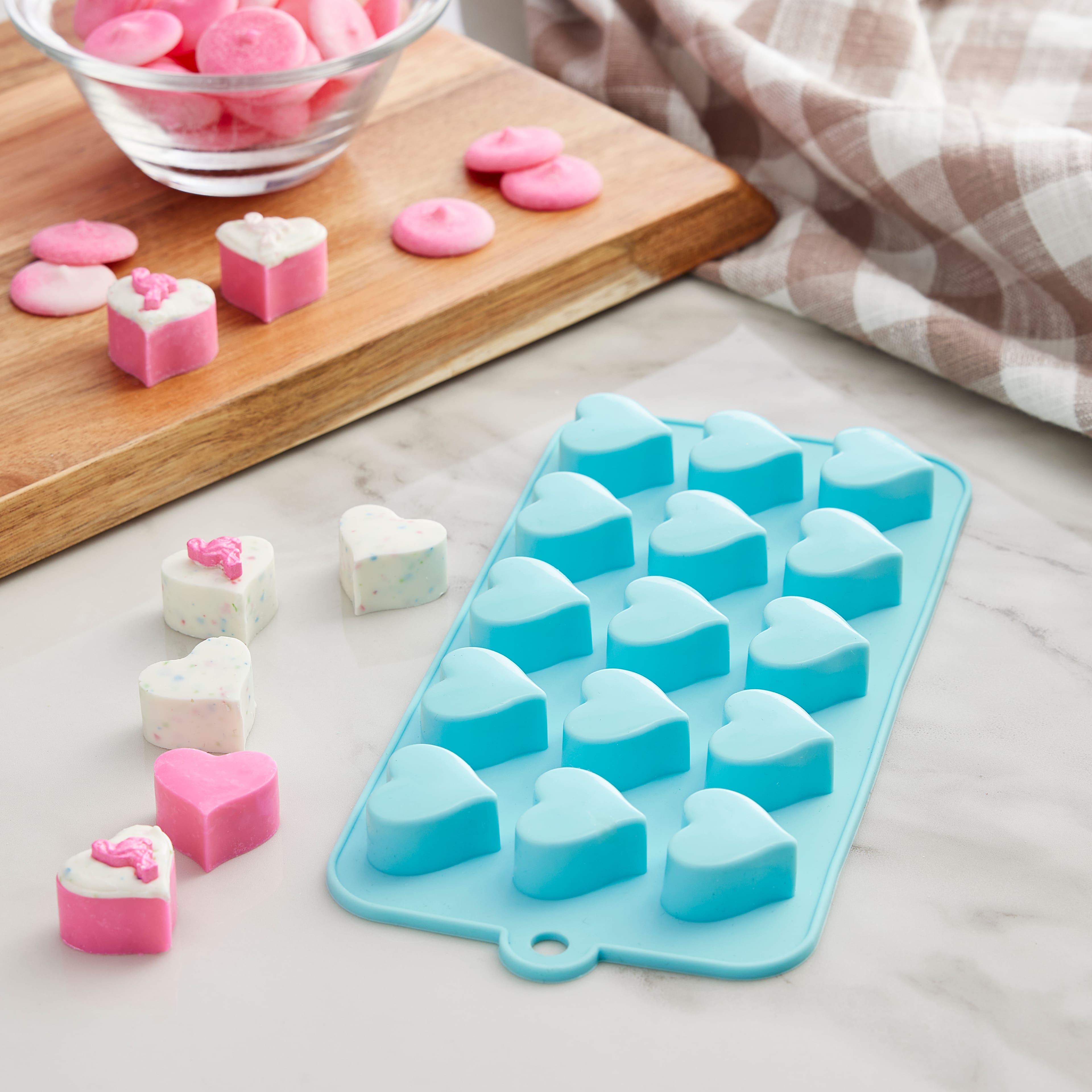 Heart Shaped Ice Tray Mold - Silicone - Pink - Blue - Green