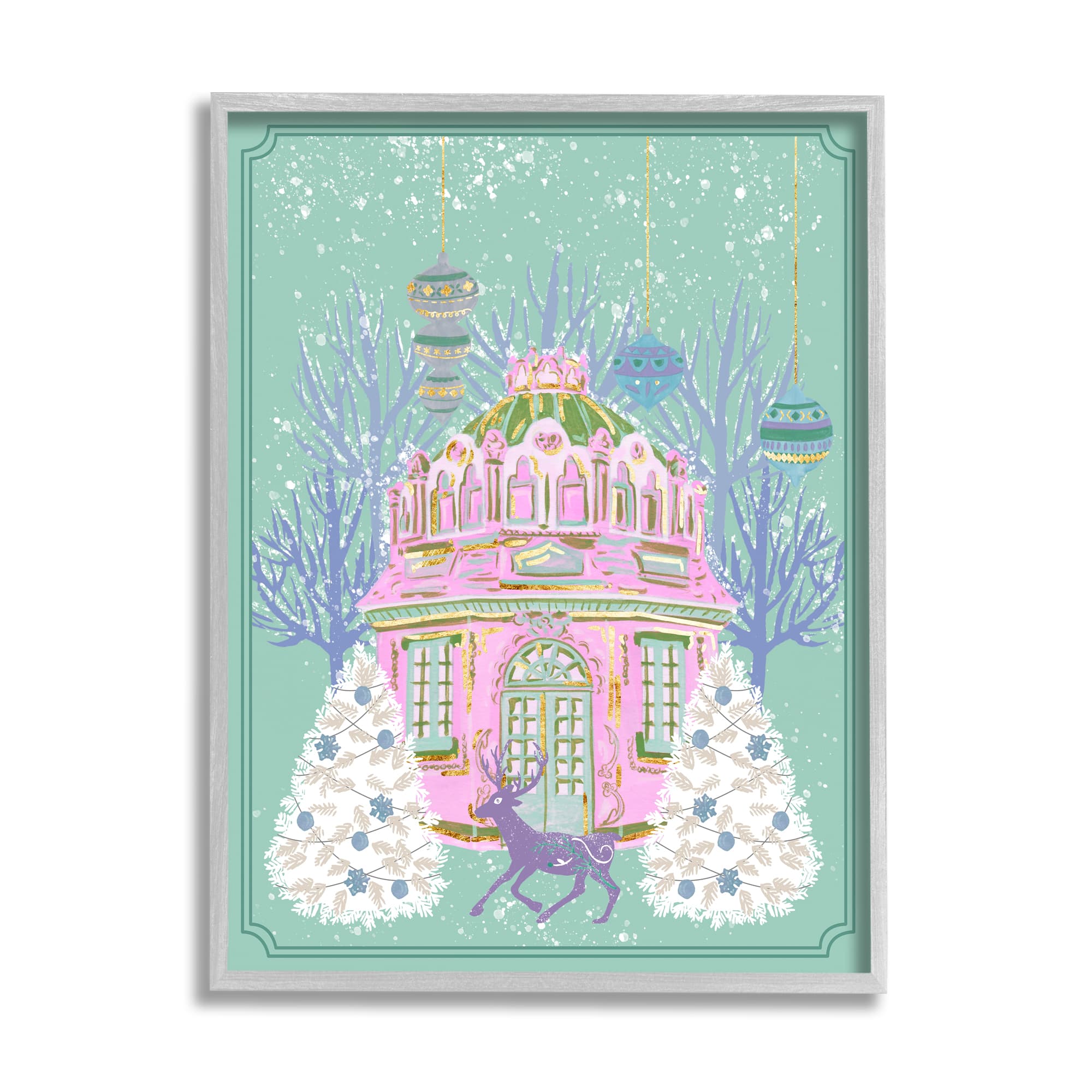 Stupell Industries Vintage Pastel Holiday Reindeer Framed Giclee Art