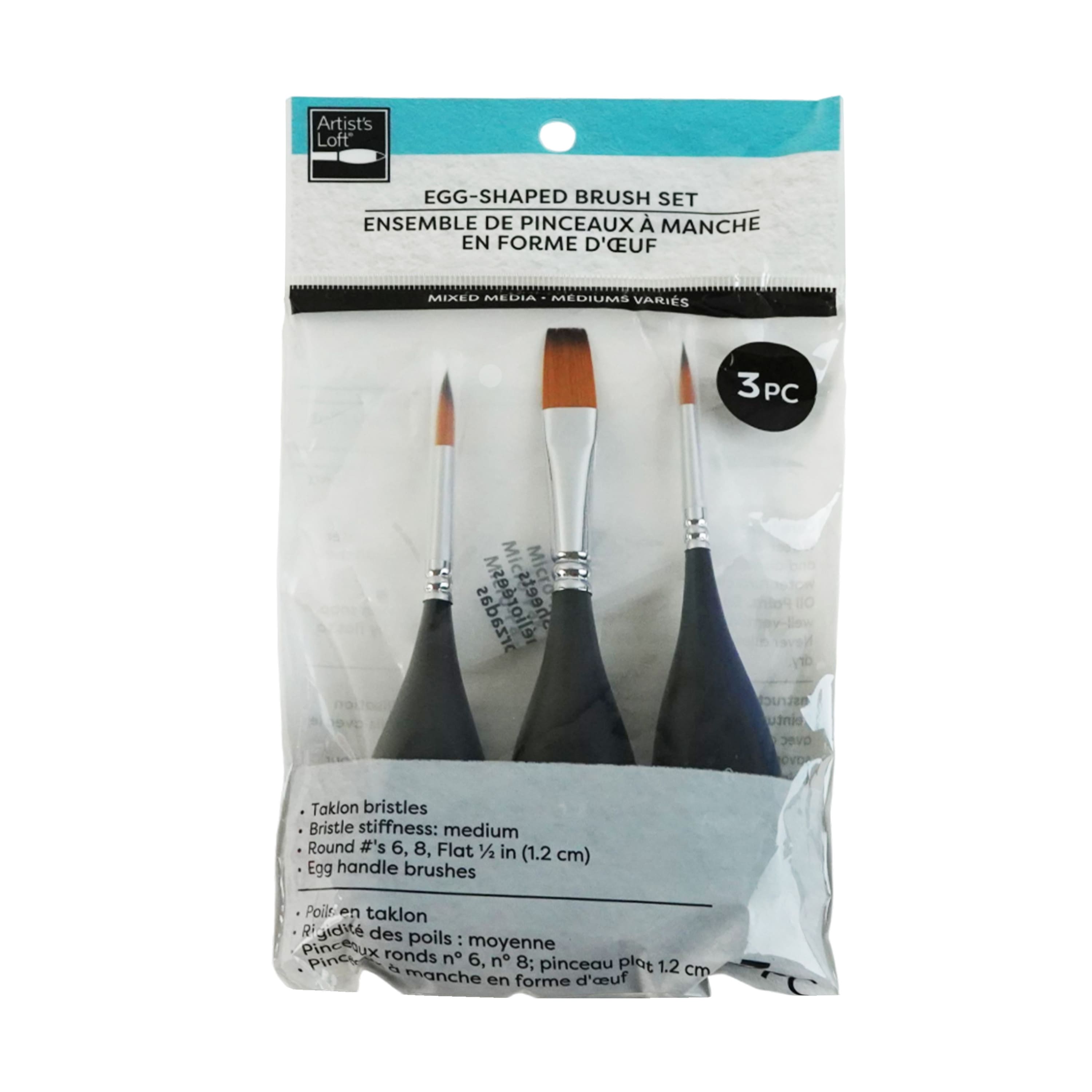 Mixed Media 3 Piece Egg-Shaped Round &#x26; Flat Paint Brush Set by Artist&#x27;s Loft&#xAE;