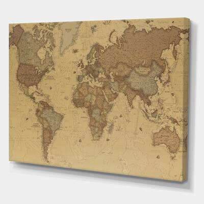 Designart - Ancient Map of The World III - Vintage Canvas Wall Art ...