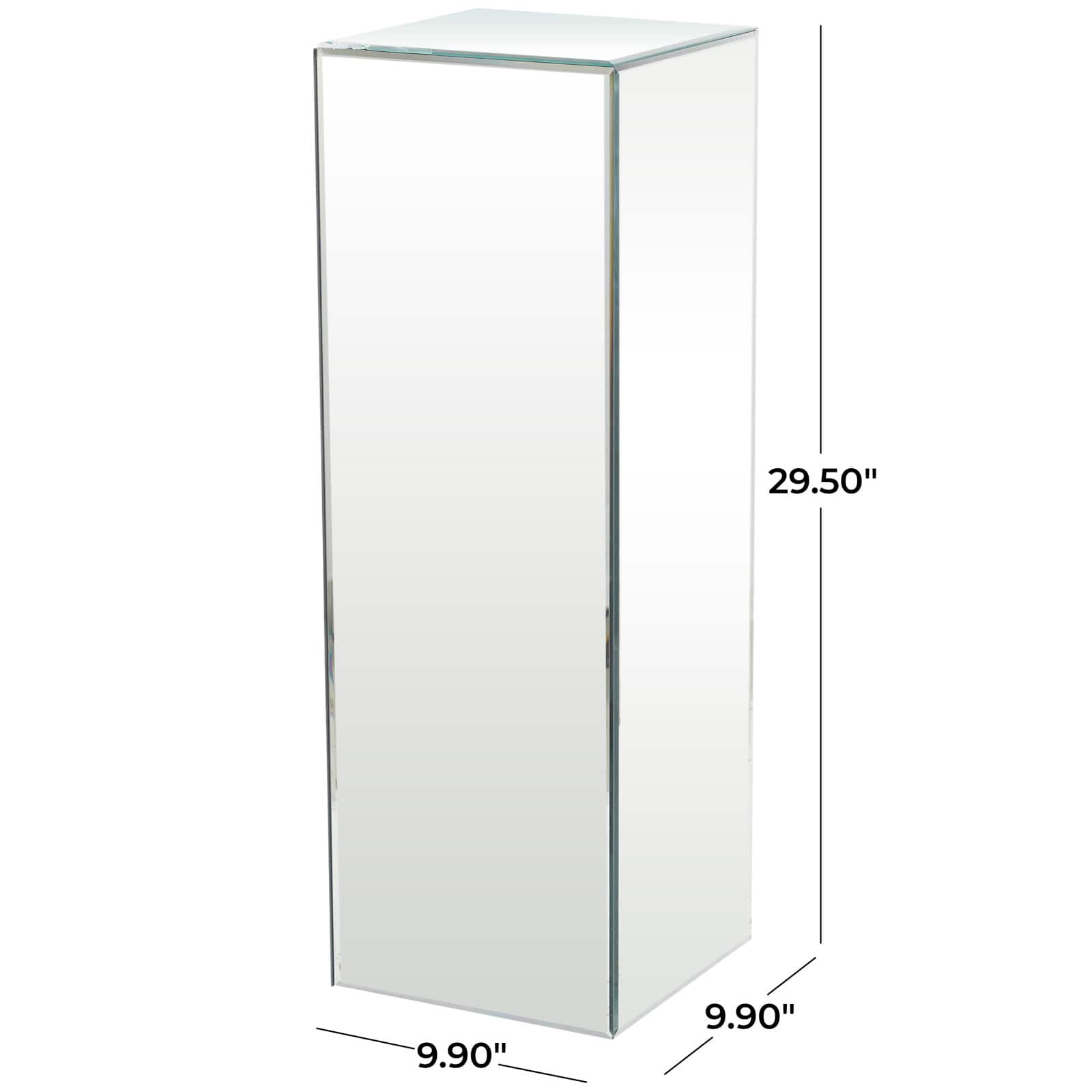 Silver Wood Mirrored Pedestal Table 10" x 10" x 30"