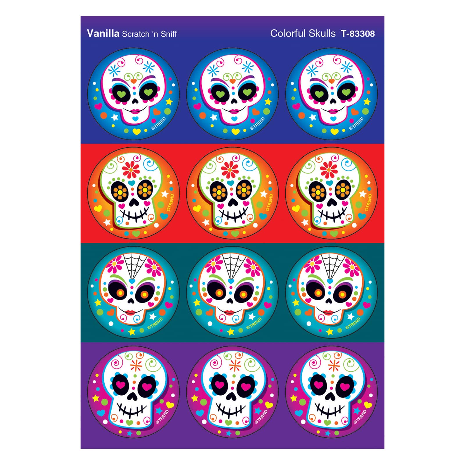 Trend Enterprises&#xAE; Colorful Skulls Stinky Stickers&#xAE;, 6 Packs of 48