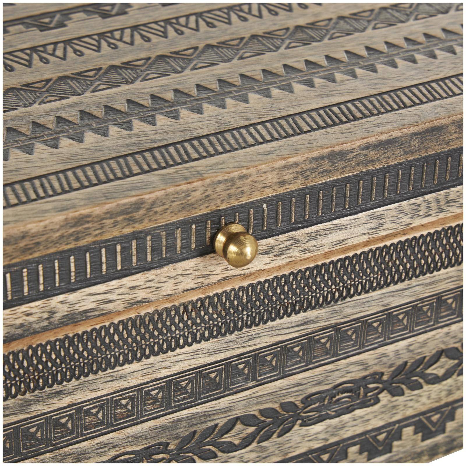 Brown Handmade Storage Box Set with Black Tribal Carvings &#x26; Gold Accents