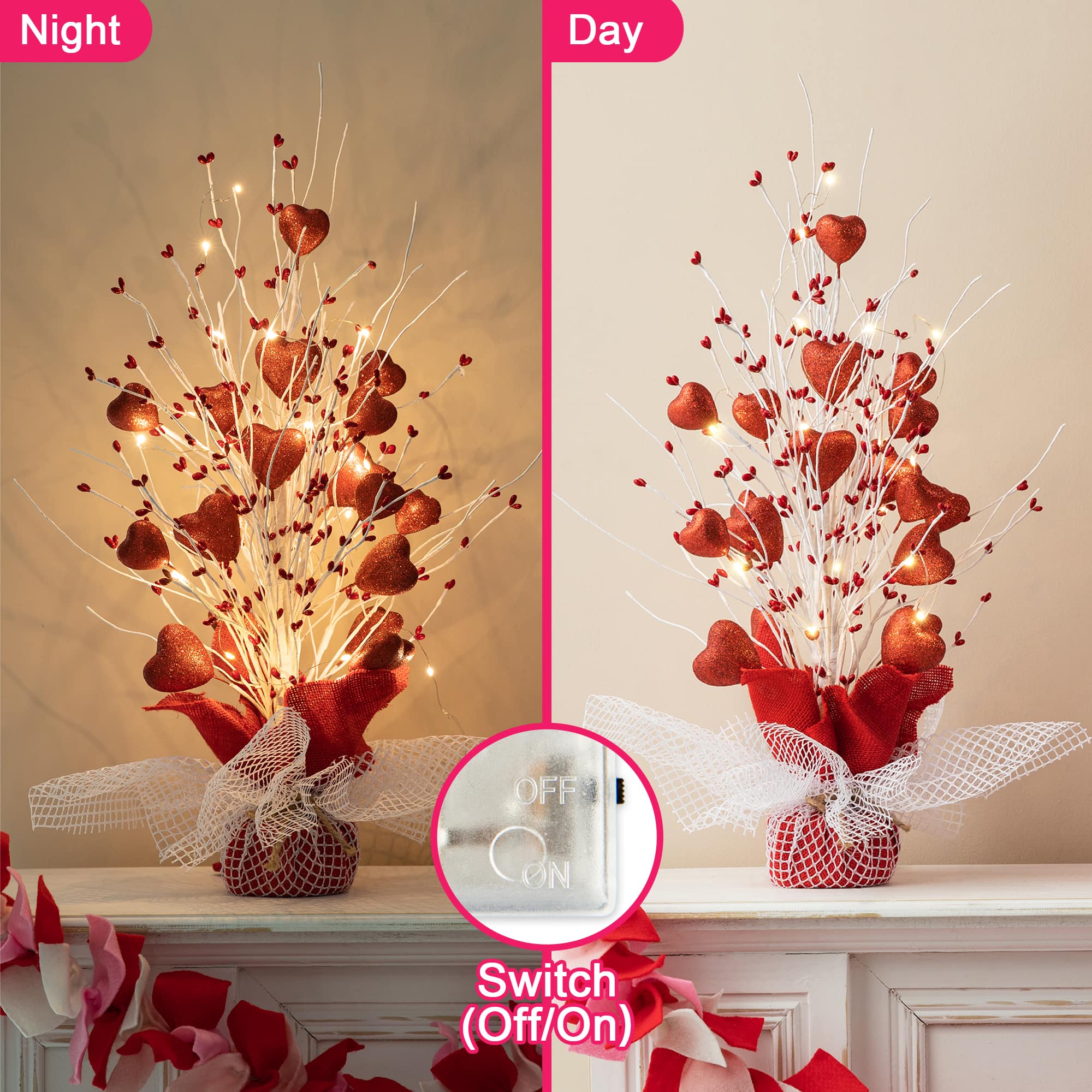 Glitzhome&#xAE; 21&#x22; Lighted Valentine&#x27;s Heart Table Tree