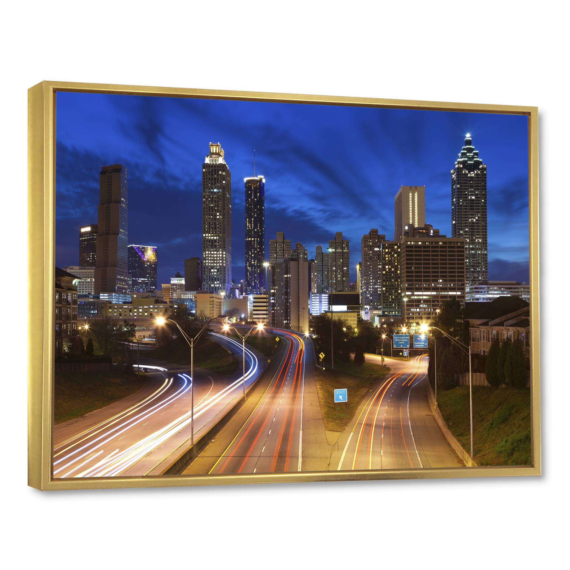 Designart - Atlanta Skyline Twilight Blue Hour - Cityscape Framed Canvas Print in Gold | 20" x 12" | Michaels&reg;