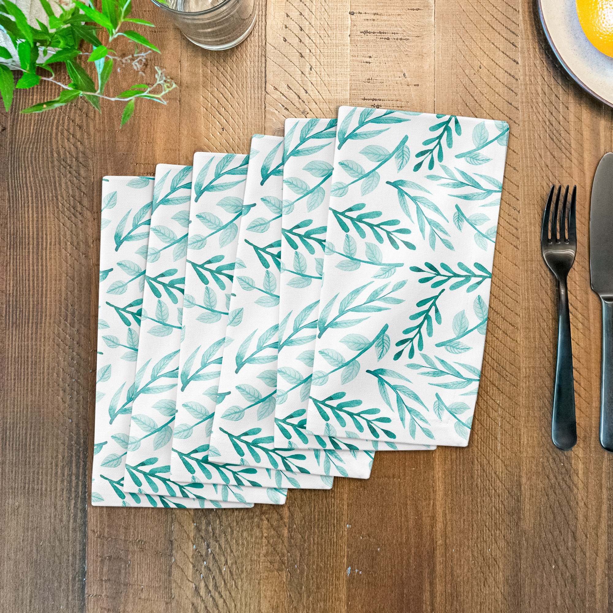 Blue Leafy Branches 10" x 10" Cotton Twill Napkin