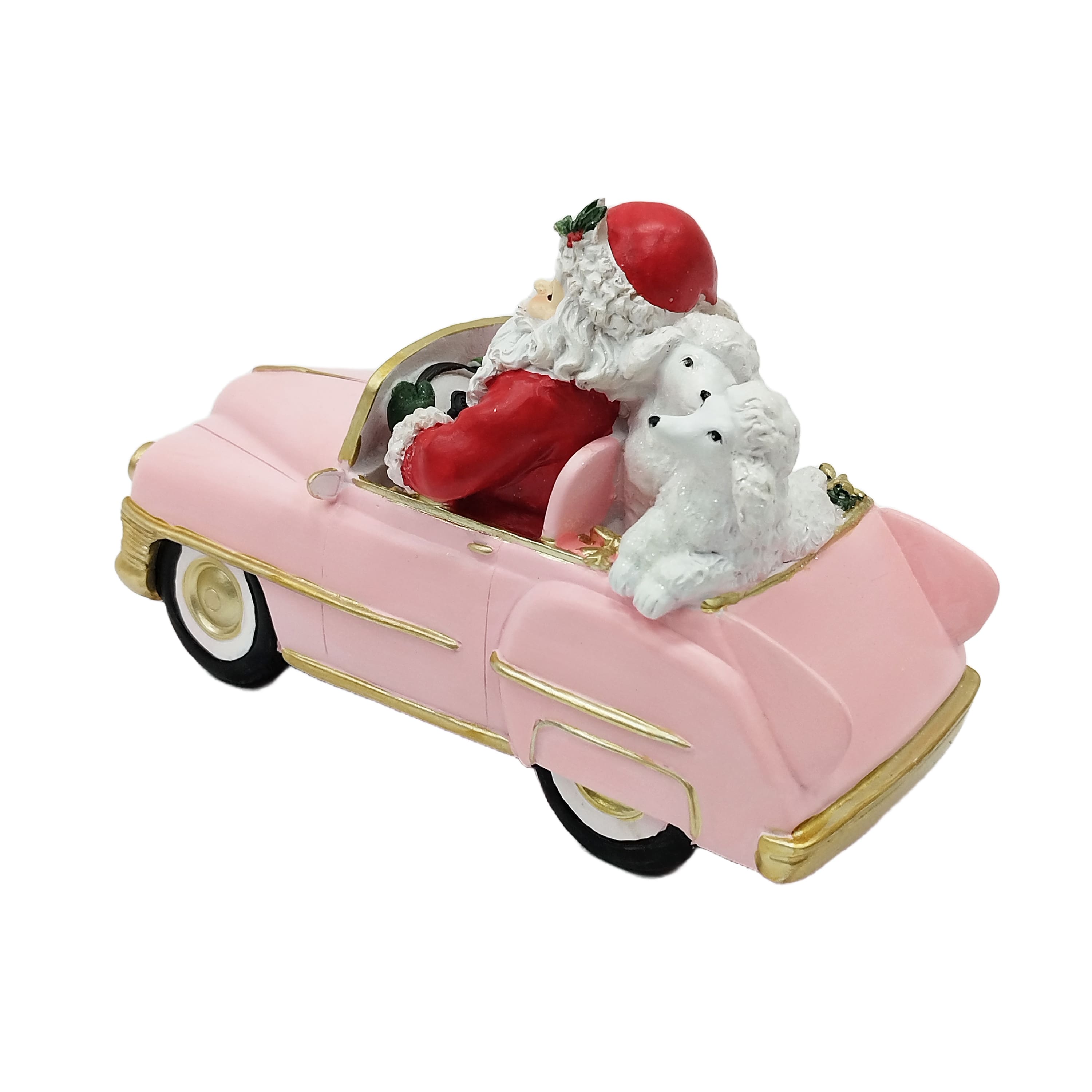 10&#x22; Santa &#x26; Poodles in Pink Car Tabletop D&#xE9;cor by Ashland&#xAE;