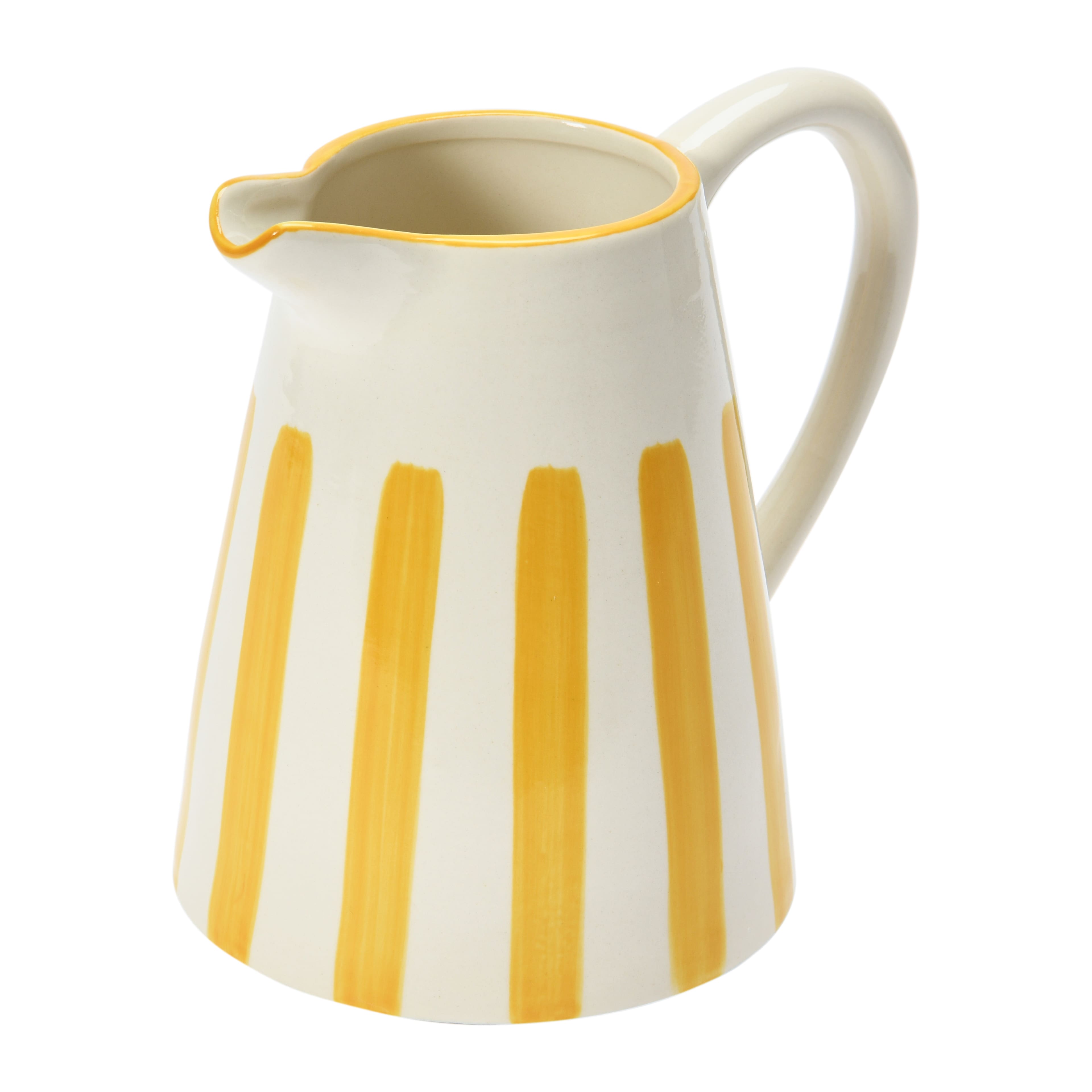 Hello Honey&#xAE; 6.5&#x22; Yellow &#x26; White Stripe Stoneware Pitcher