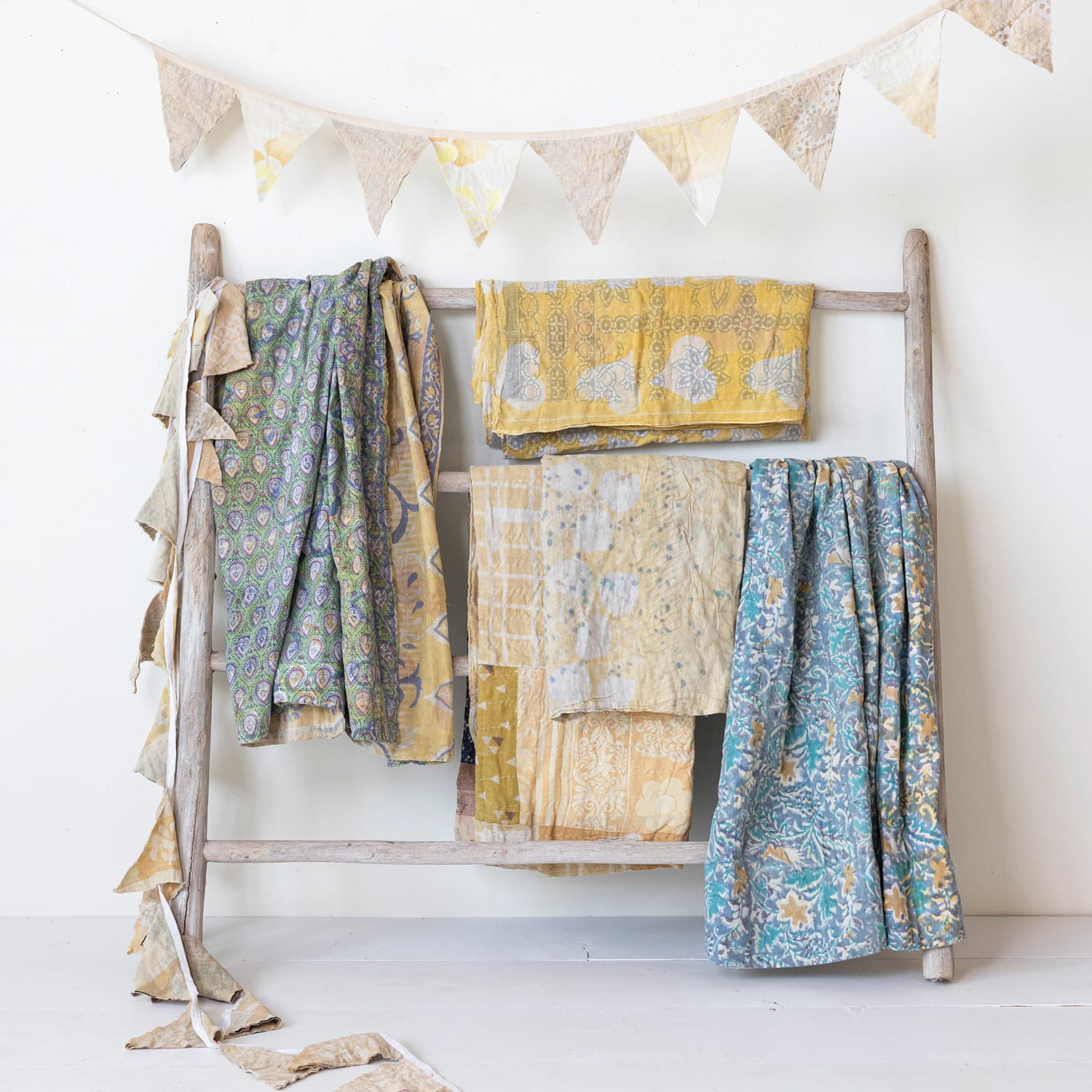 Hello Honey&#xAE; 6ft. Multicolor Kantha Sari Fabric Pennant Garland