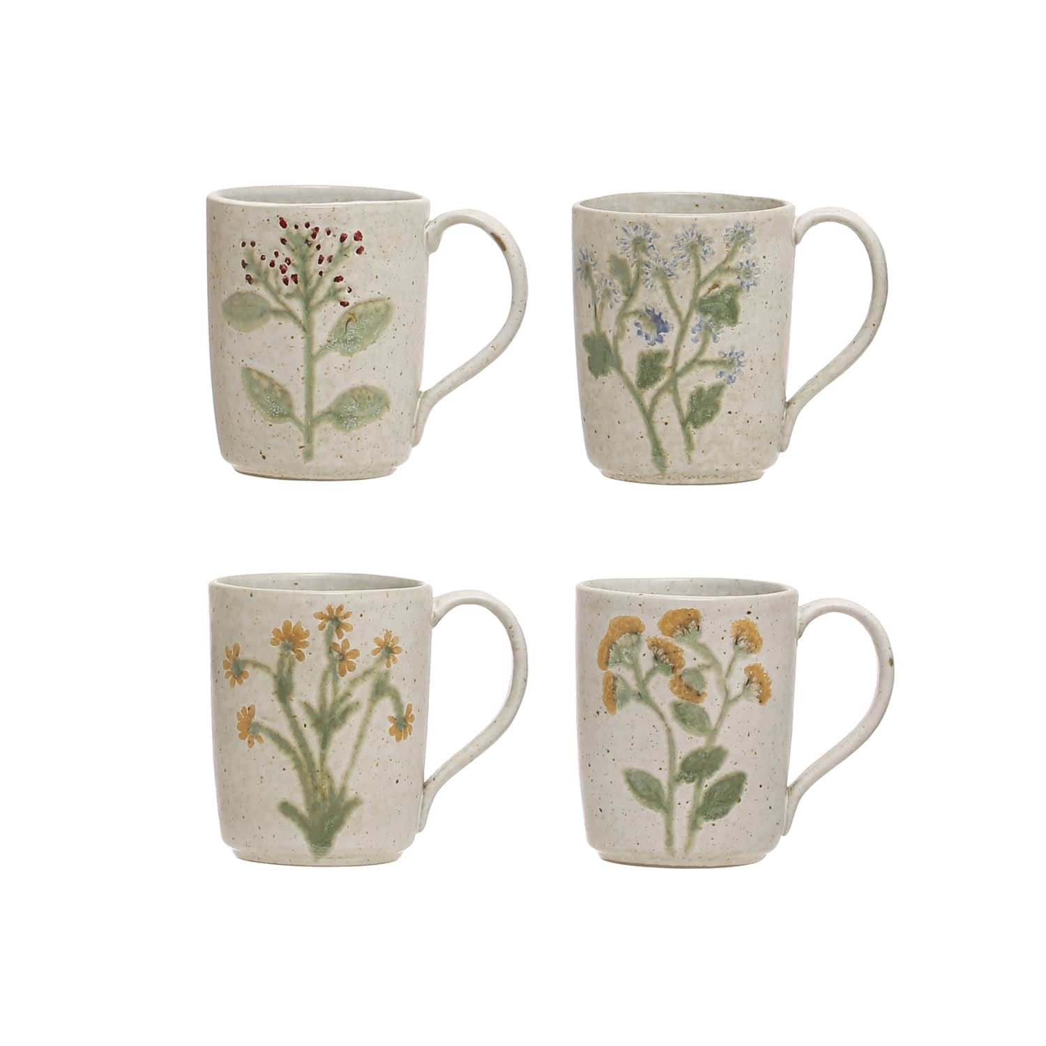 Hello Honey® Cream Flower Design Modern Stoneware Mug Set