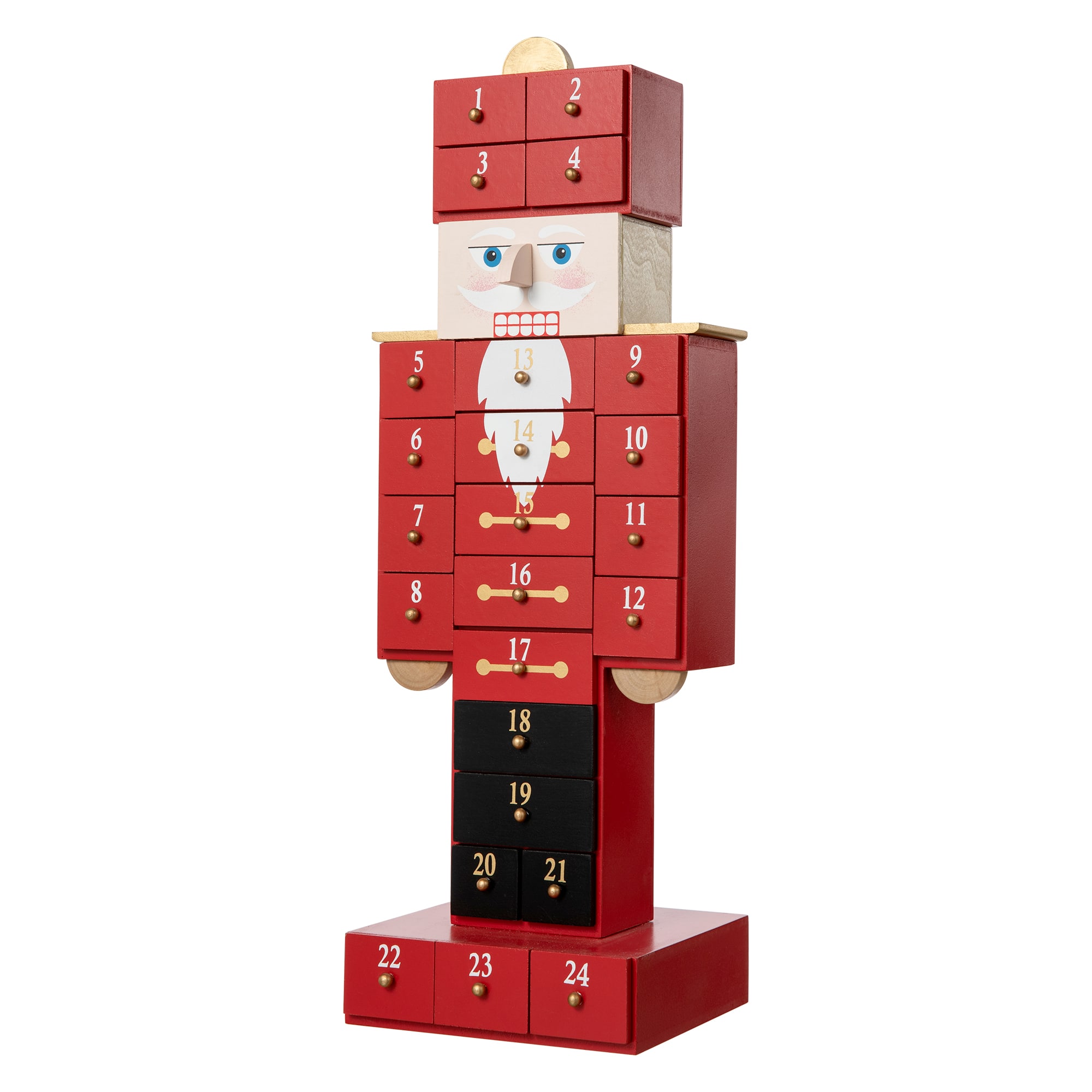 Glitzhome&#xAE; 17.25&#x27;&#x27; Wooden Christmas Nutcracker Countdown Calendar D&#xE9;cor with Drawer